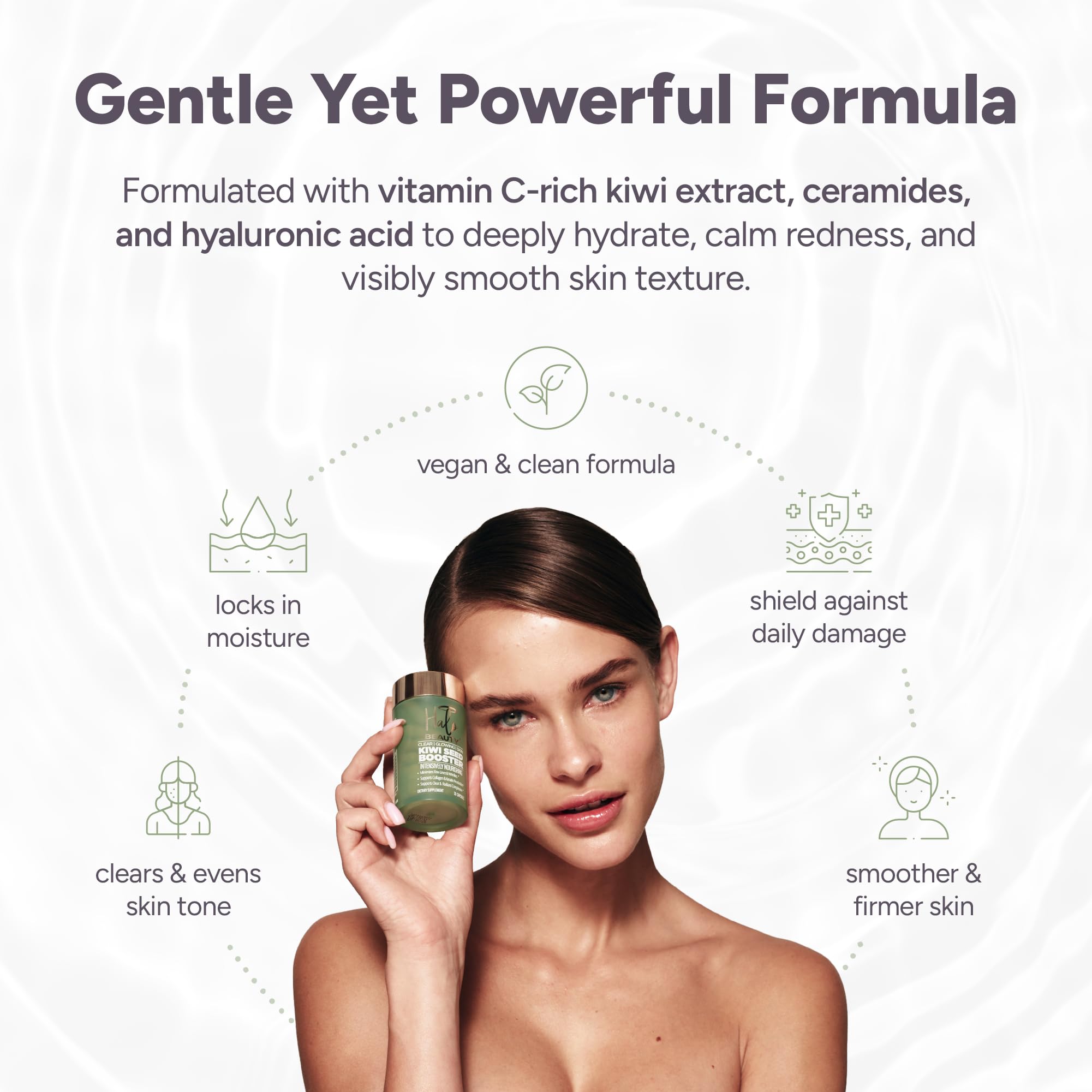 Halo Beauty Kiwi Seed Booster Skin Supplement Refill Pack | Anti-Aging Hydration & Glowing Skin Support with Kiwi Seed, Vitamin C, D3 & Zinc | Vegan Collagen Support Capsules | 1-Month Supply Halo Beauty uk supplements