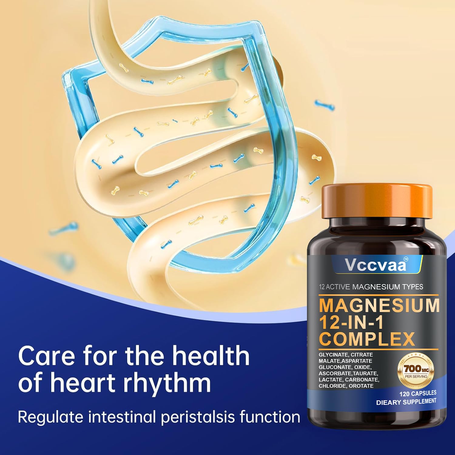 Magnesium Complex 700mg – 12-in-1 Magnesium Supplement with Glycinate, Citrate, Malate, Oxide, Taurate & More – High Absorption for Muscle, Heart, Sleep, Bone, Nerve Support –120 Capsules (1 Pack) Vccvaa uk supplements