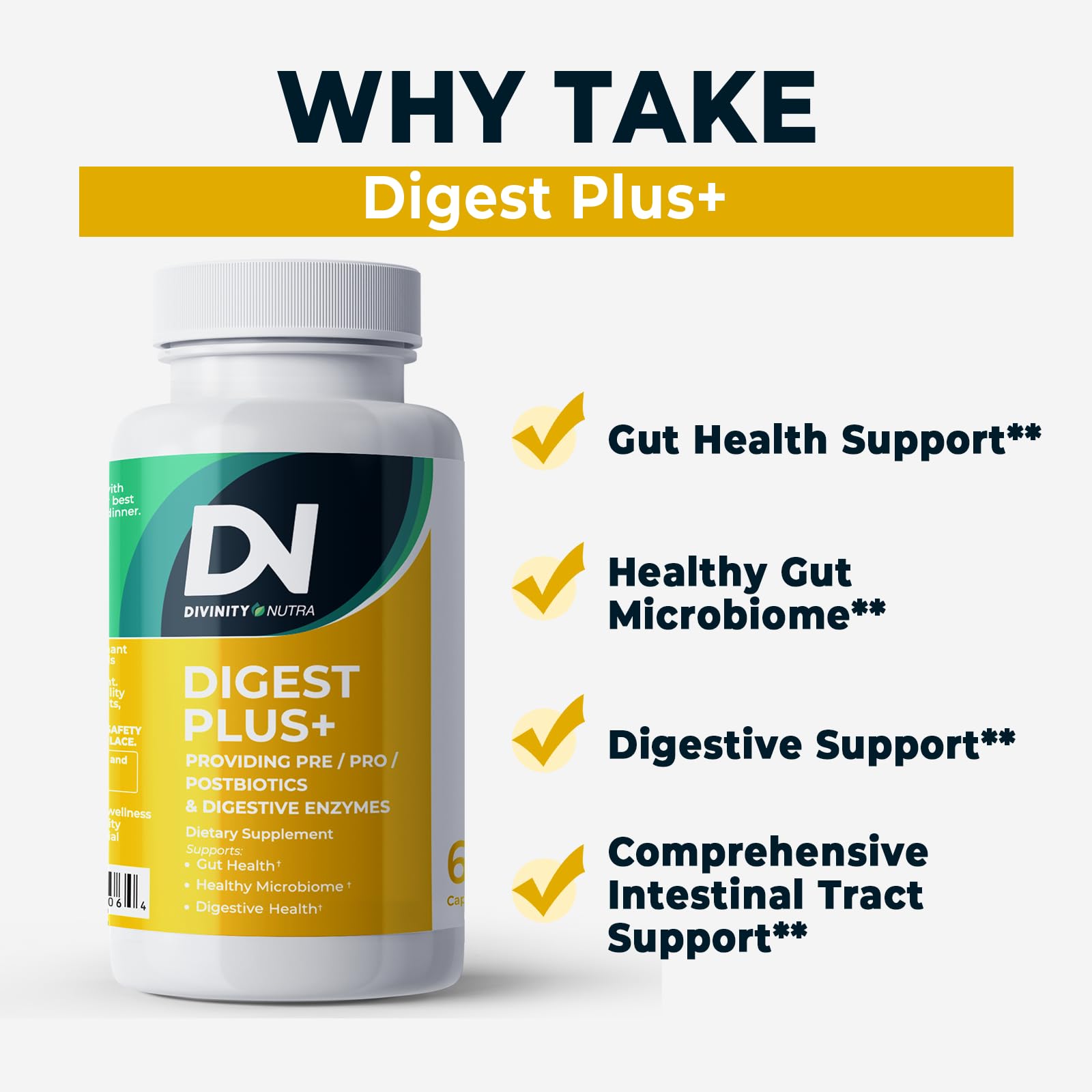 4-in-1 Prebiotic Probiotic & Postbiotic for Women & Men, Complete Gut & Digestive Support Supplement, Pre Post Probiotics & Digestive Enzymes 60 Capsules,Made in USA Divinity Nutra uk supplements