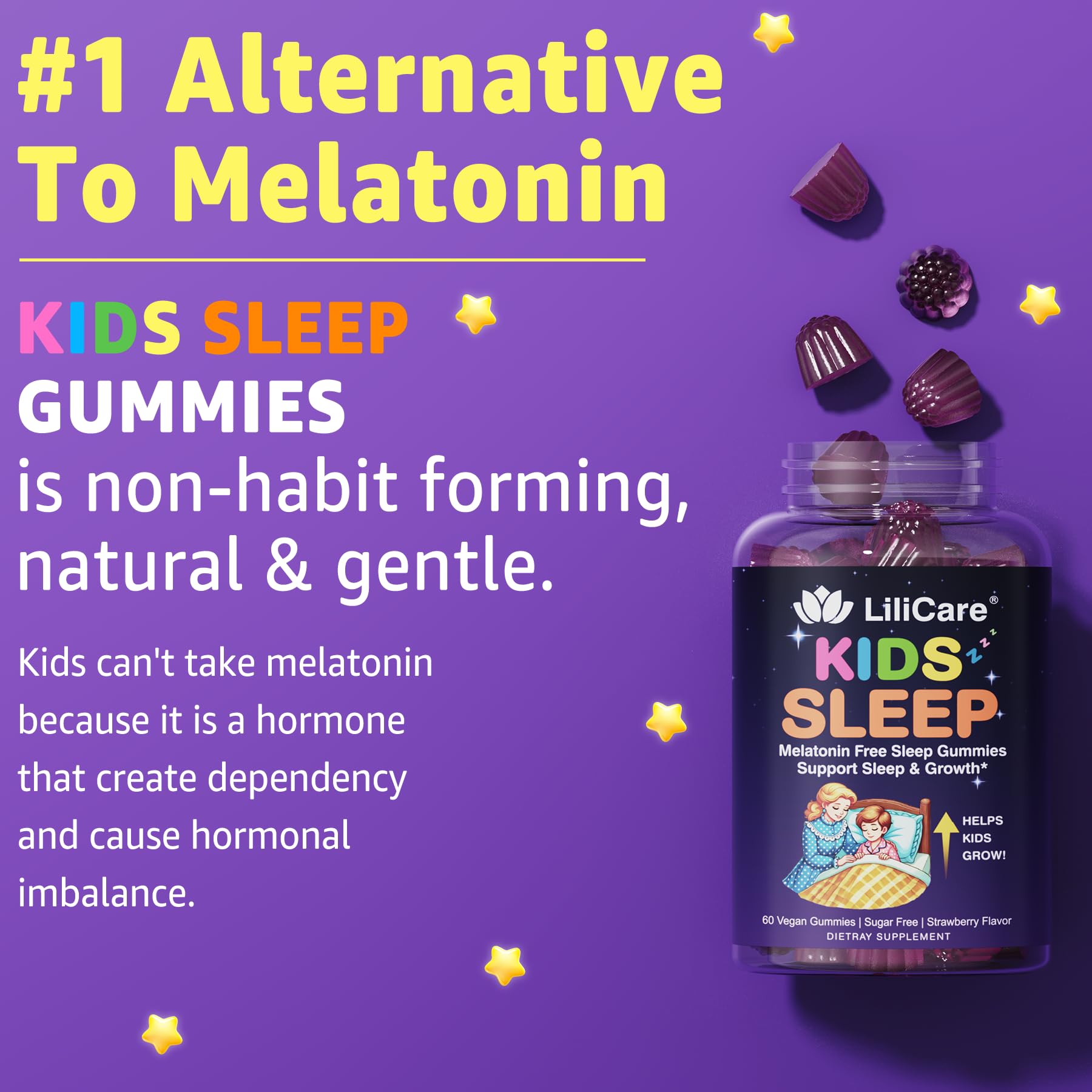LILICARE Kids Sleep Gummies - Magnesium Glycinate Gummies, Melatonin Free Sleep Aid | Magnesium, Calcium, D3, B6, L Theanine | Kid Melatonin Alternative for Restful Sleep (Pack of 2) LILICARE uk supplements