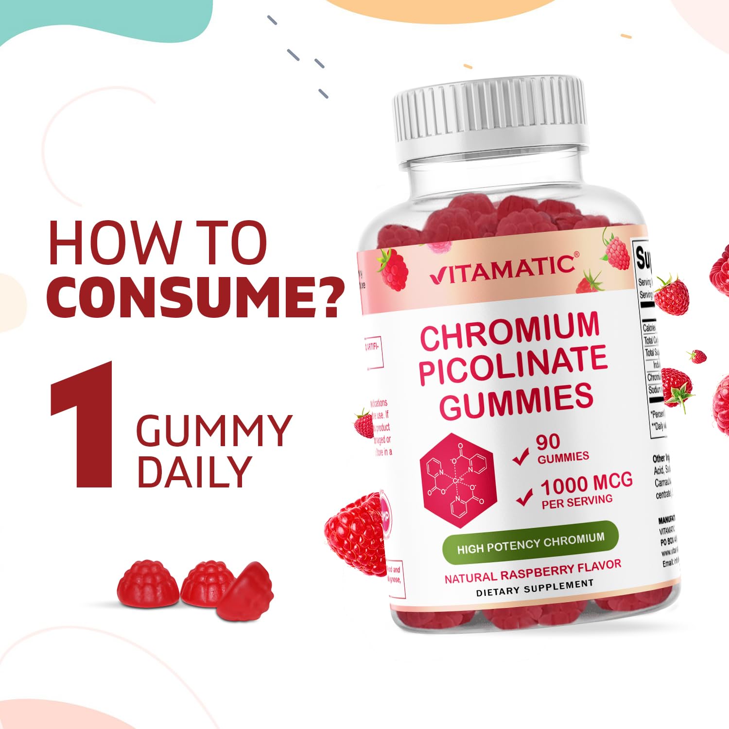Vitamatic Chromium Picolinate 1000 mcg - 90 Gummies - High Potency Chromium Vitamatic uk supplements