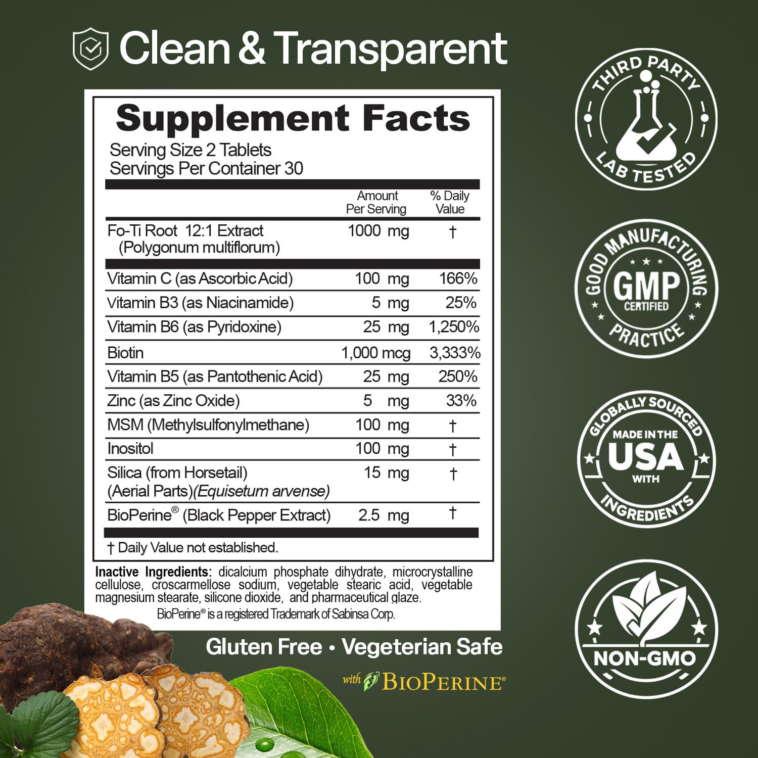 Natures Elements Advanced Shou Wu for Gray Hair – Prepared He Shou Wu for Hair Growth with Biotin, Bioperine, Fo-Ti Root & More – 100% Natural – 60 Tablets – Non-GMO, Gluten-Free Natures Elements uk supplements
