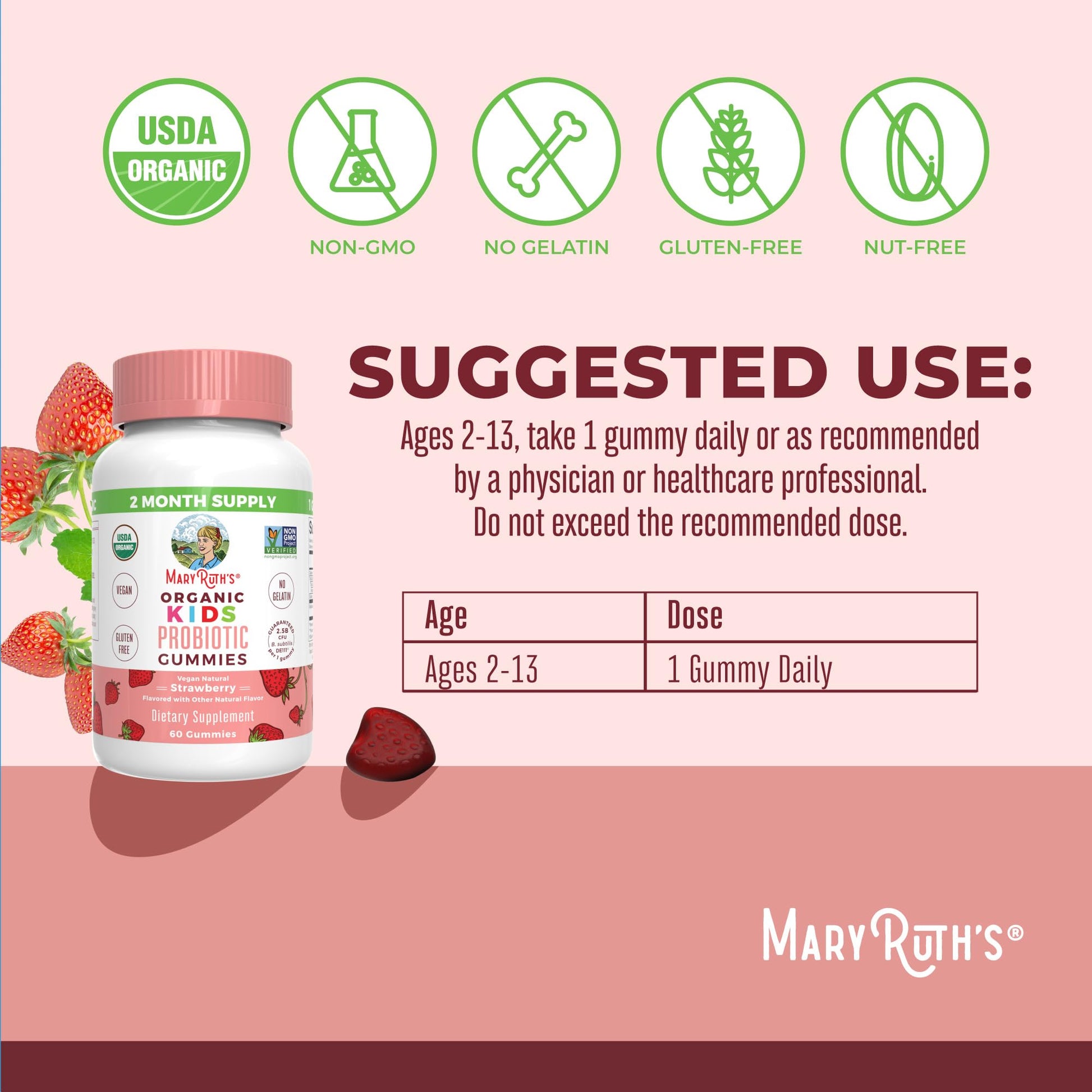 MaryRuth Organics Kids Probiotics for Digestive Health | USDA Probiotic Gummies | 2 Month Supply | Kids Probiotics | Immune Support | Gut Health Supplement | Vegan | Non-GMO | Gluten Free | 60 Count MARYRUTH'S uk supplements