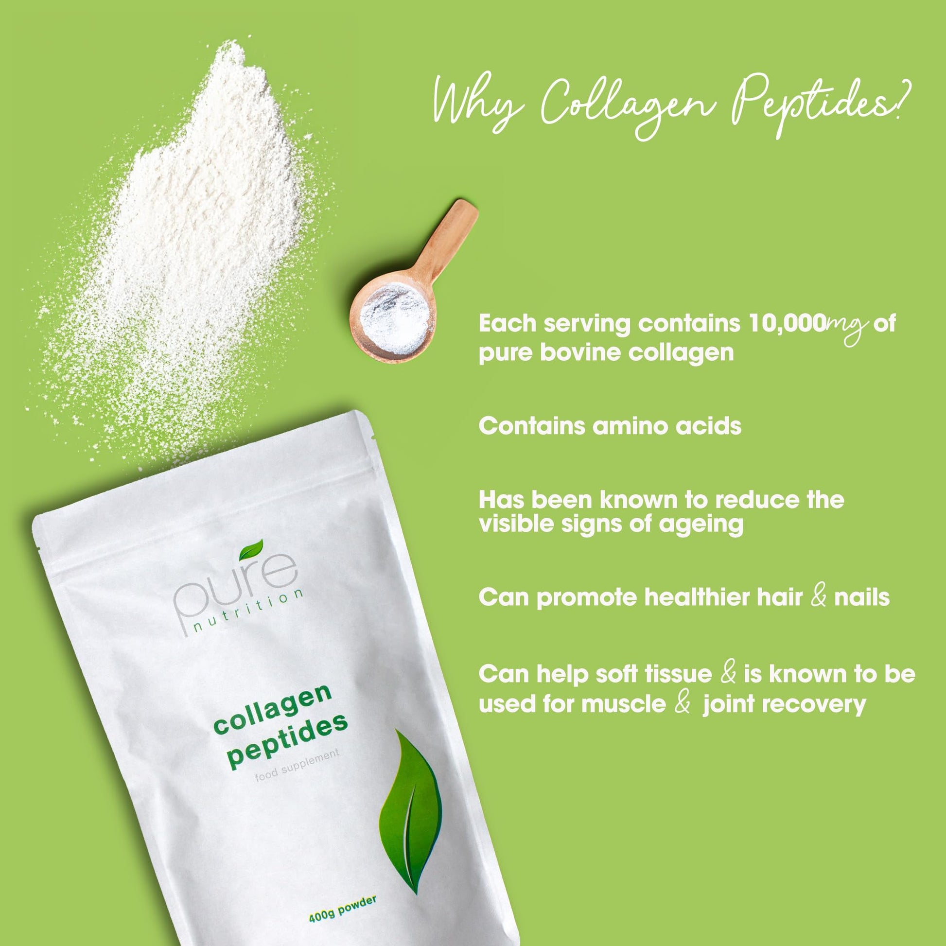 Pure Collagen Powder, Bovine Collagen Peptides Powder by Pure 400g Pure uk supplements