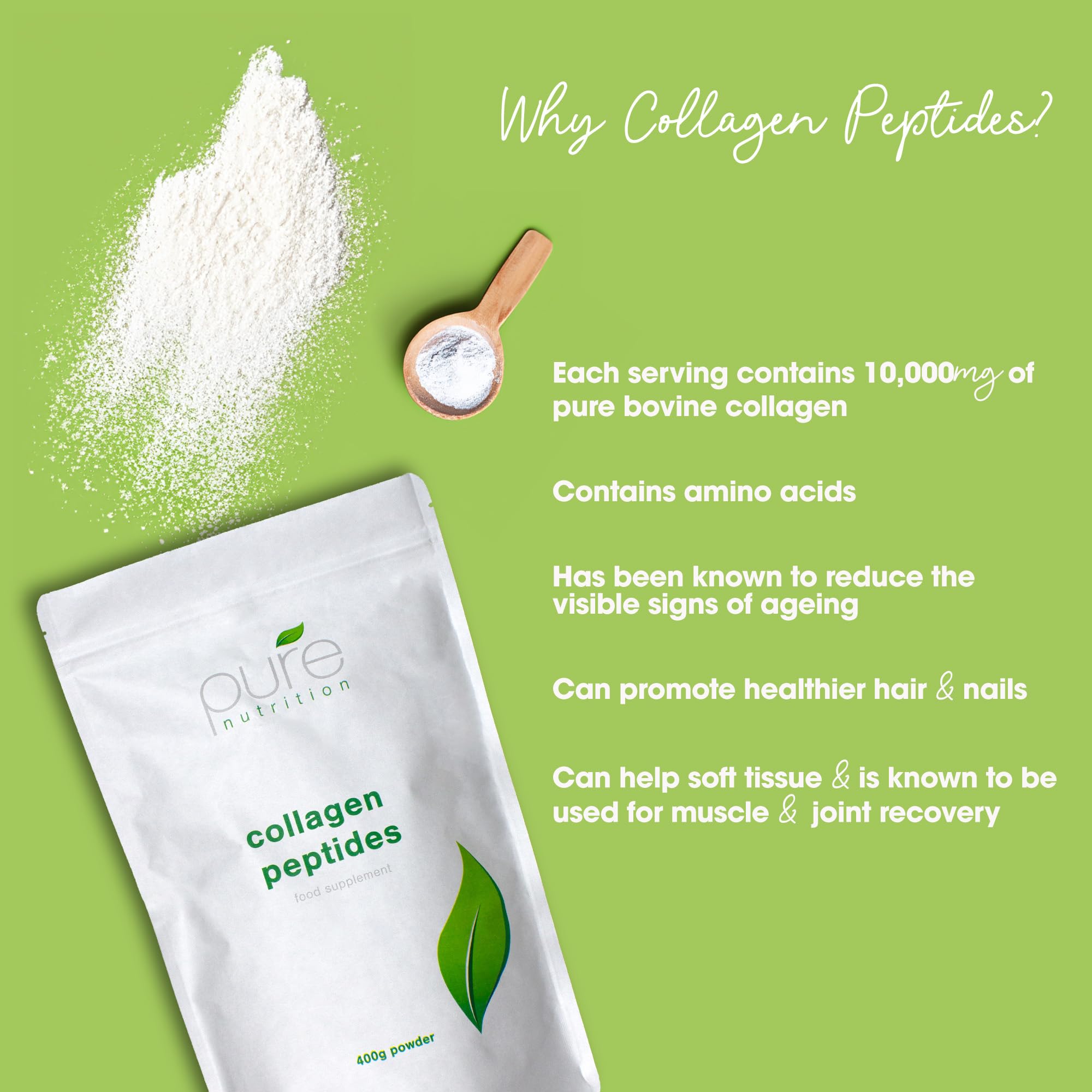 Pure Collagen Powder, Bovine Collagen Peptides Powder by Pure 400g Pure uk supplements