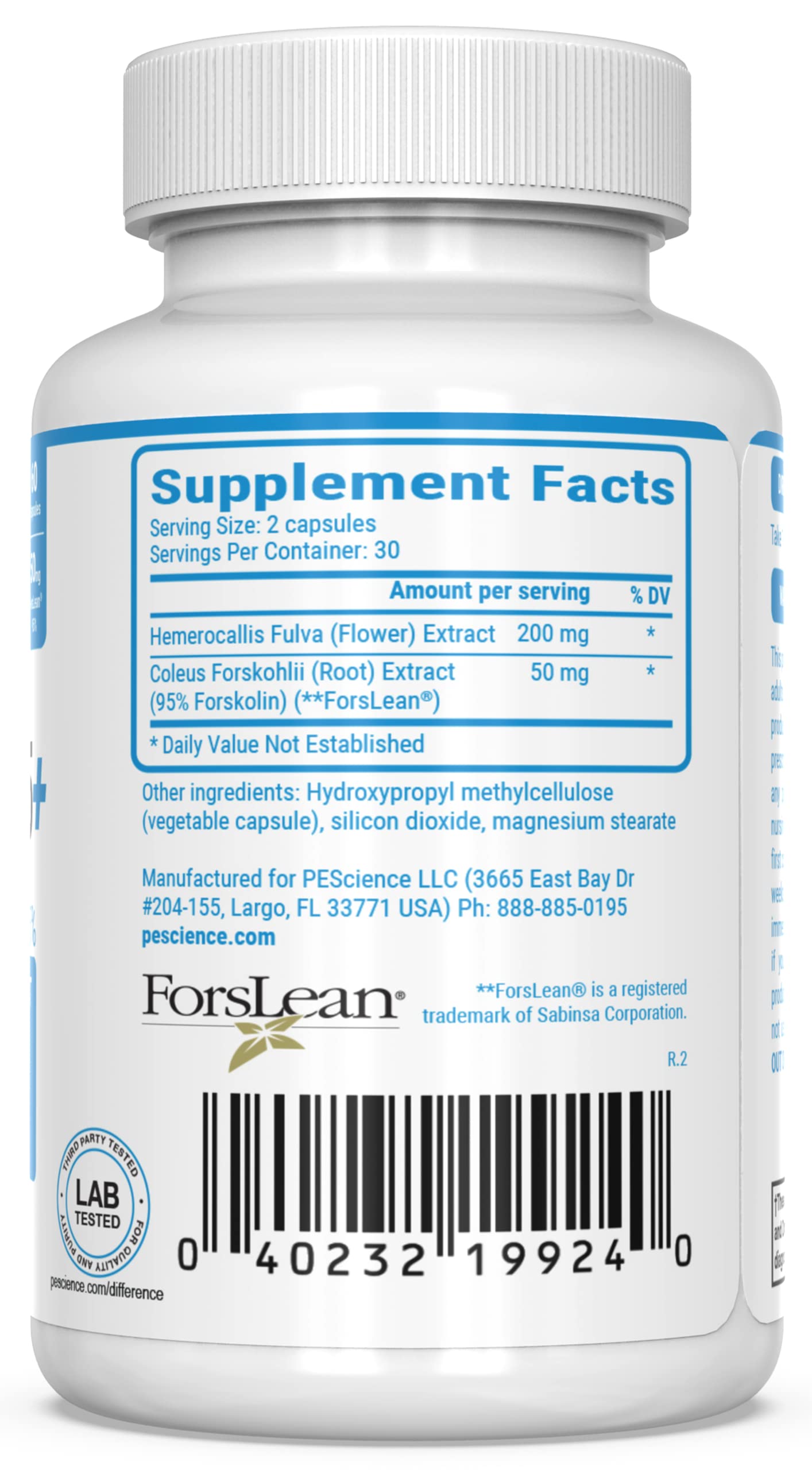 PEScience Forskolin-95+ Capsules, 95% Pure Forskolin from Coleus Forskohlii Extract with Hemerocallis Fulva Extract, Patented ForsLean, 50mg, 60 Count PEScience uk supplements