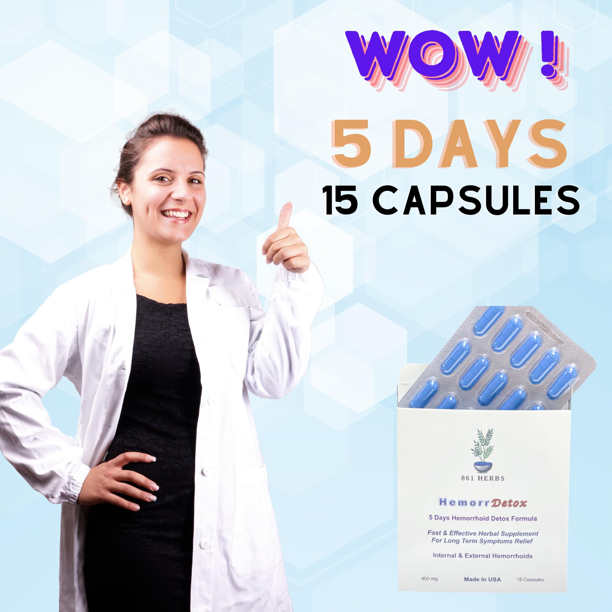 '-5-Day 15 Capsules, Fast & Long-Term Relief, Natual Herbs Formula Remedy, Address Root Causes of Hemorrhoids. 861 HERBS uk supplements