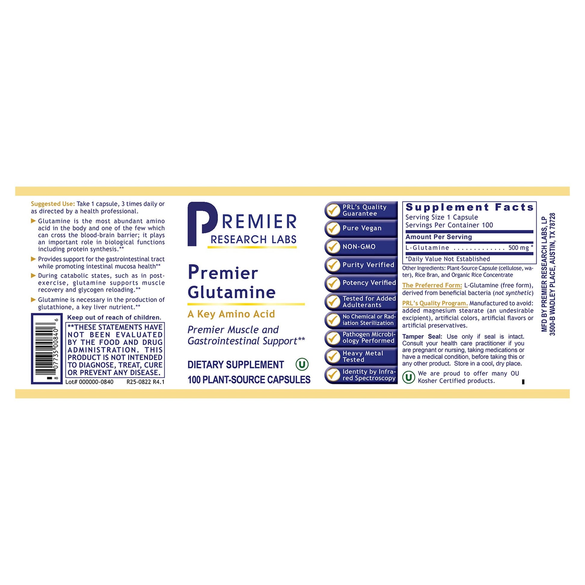 Premier Glutamine by Premier Research Labs --100 caps Premier Research Labs uk supplements