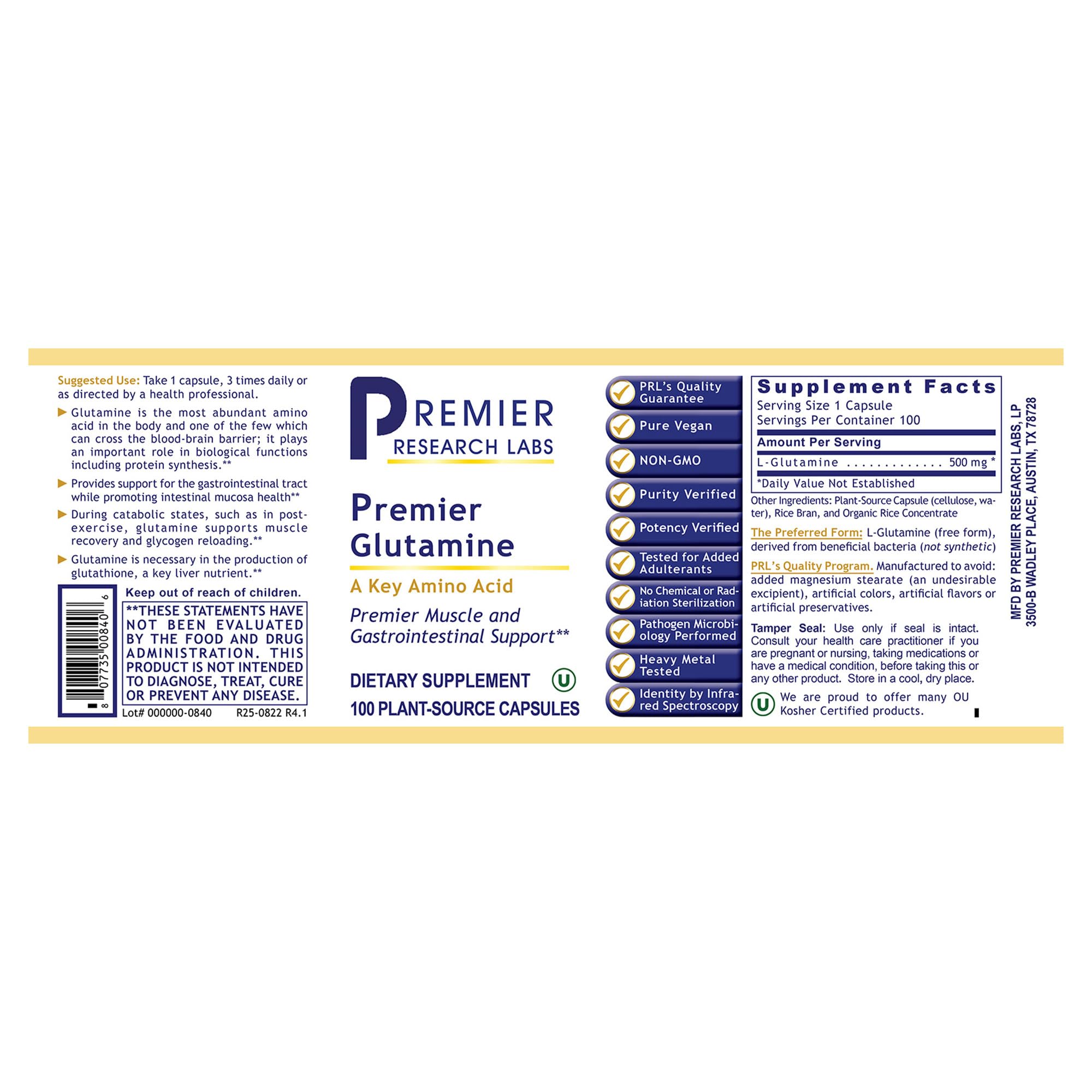 Premier Glutamine by Premier Research Labs --100 caps Premier Research Labs uk supplements