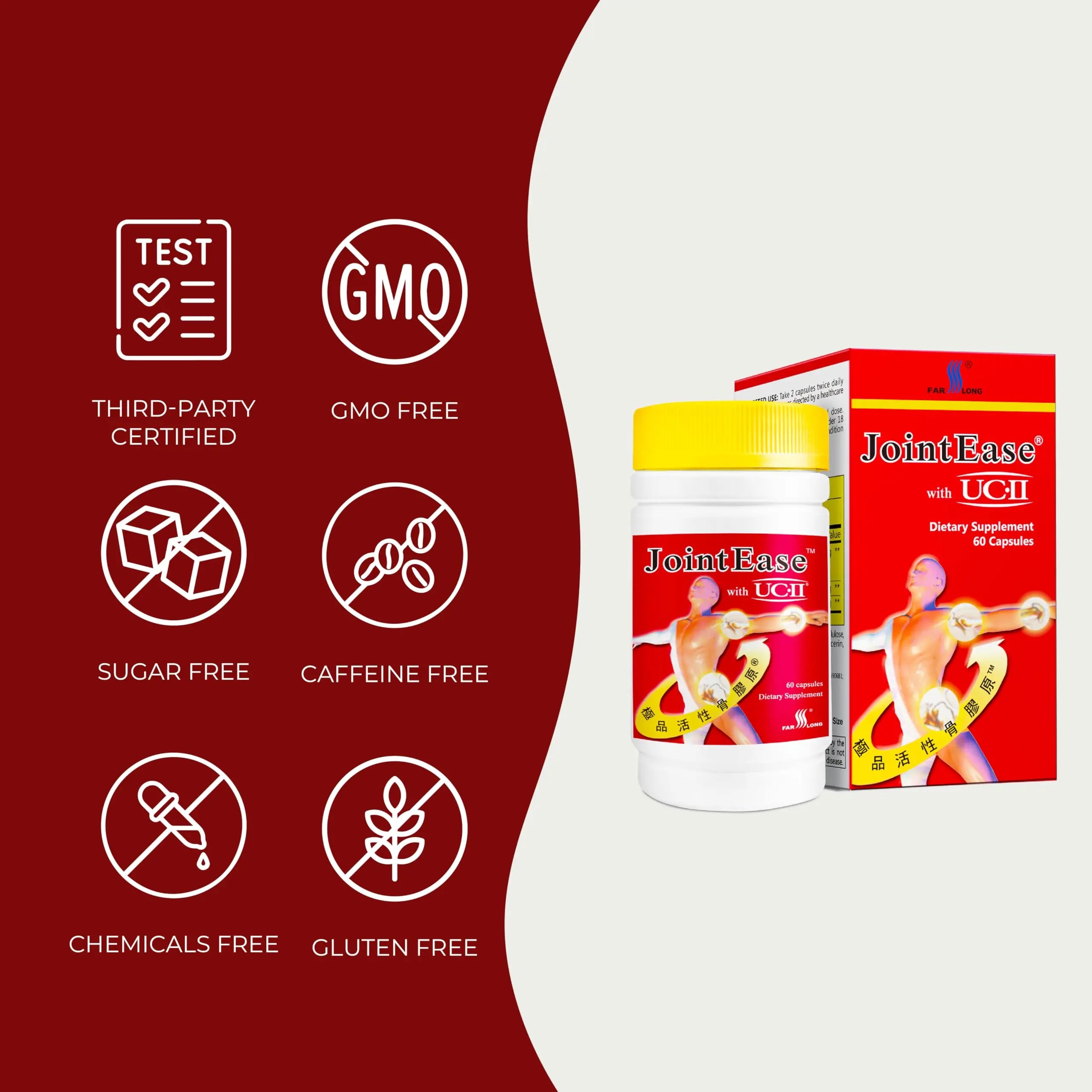 FARLONG JointEase with UC-II, Undenatured Type II Collagen, Glucosamine Hydrochloride, Chondroitin Sulfate, Joint Dietary Supplement | 60 Capsules FAR LONG uk supplements