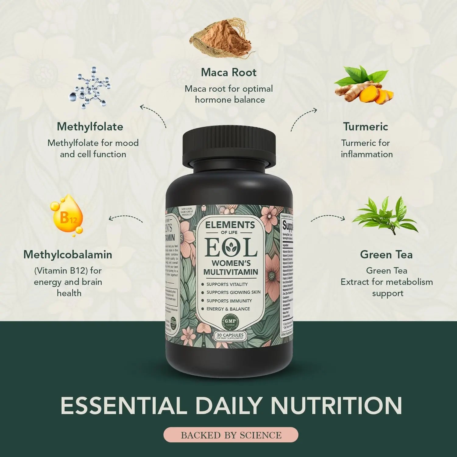 Elements of Life Multivitamin for Women – Daily Women’s Vitamins with MethyFolate, Organic Ingredients & Natural Supplements for Energy Elements of LIfe uk supplements