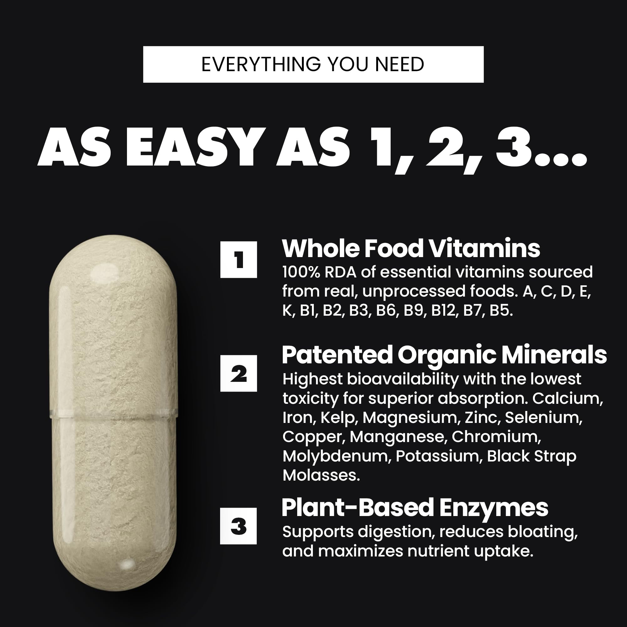 Gains in Bulk Square 1 Multivitamin and Mineral Supplement for Women and Men, Vitamins, Digestive Enzymes and Organic Minerals for Muscle Health, Performance and Immune Support, 90 Capsules GAINS IN BULK GAINSINBULK.COM uk supplements
