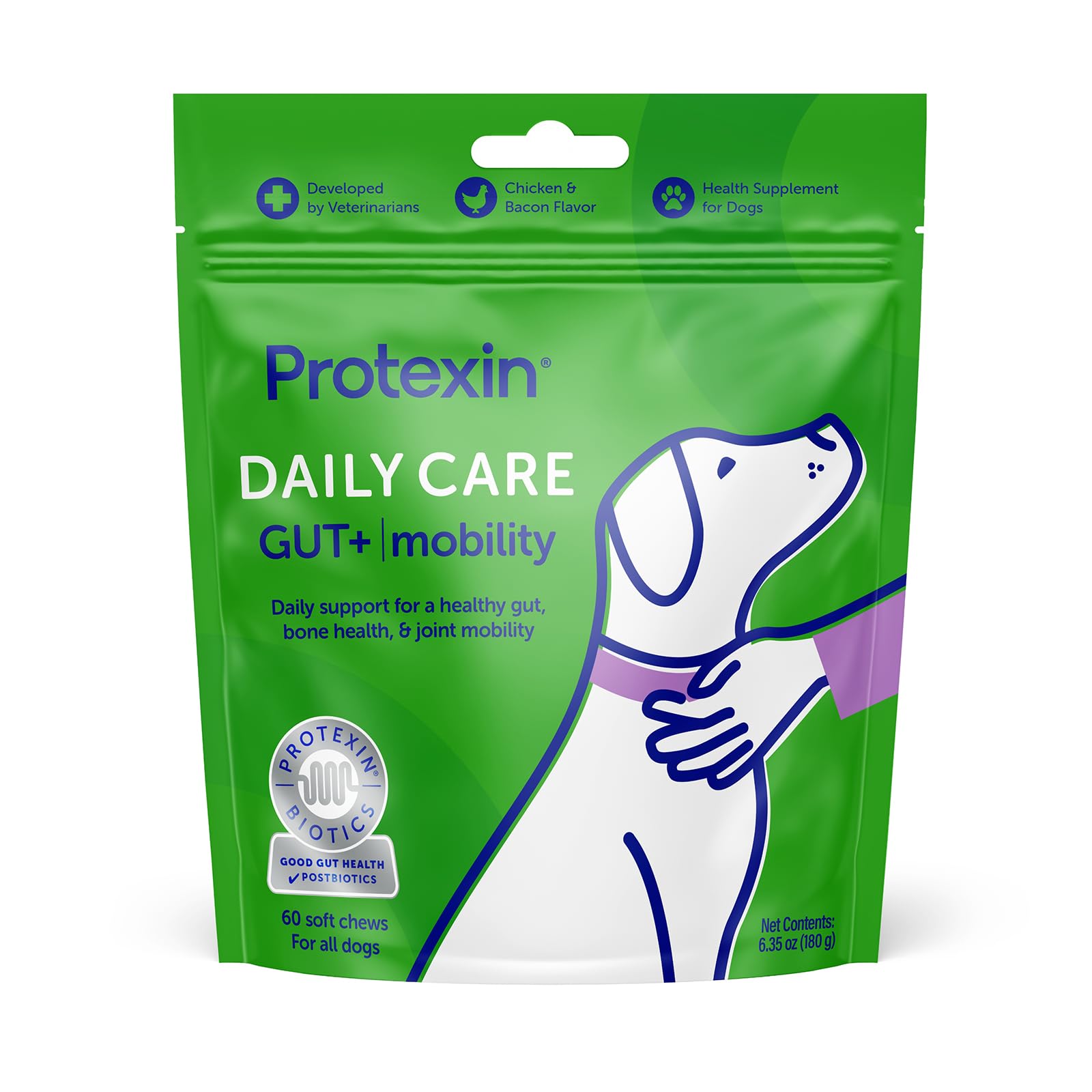 Protexin Daily Care Gut+ Mobility | 60 Dog Chews, Chicken and Bacon Flavor Dog Supplement | Probiotics for Dogs, Dog Postbiotics Protexin uk supplements