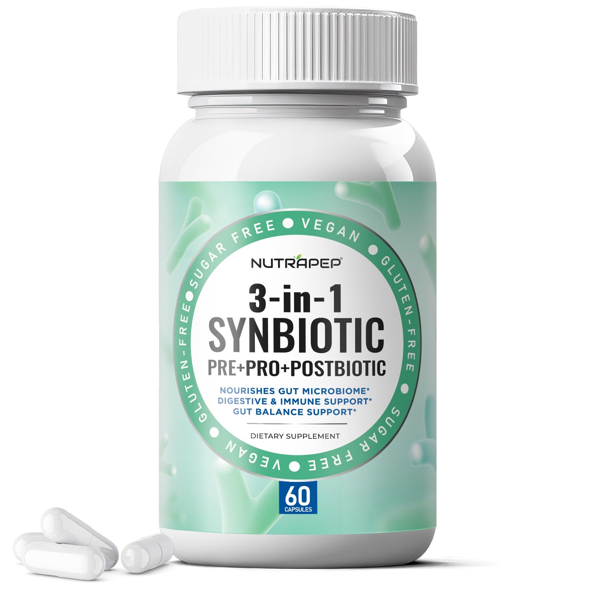 NutraPep Synbiotics Probiotic Prebiotic Postbiotic - Daily Gut Health Support with Pre Pro & Post Biotics for Men Women - Digestive & Immune Support Balance Synbiotic Supplement - Vegan Gluten Free NutraPep uk supplements