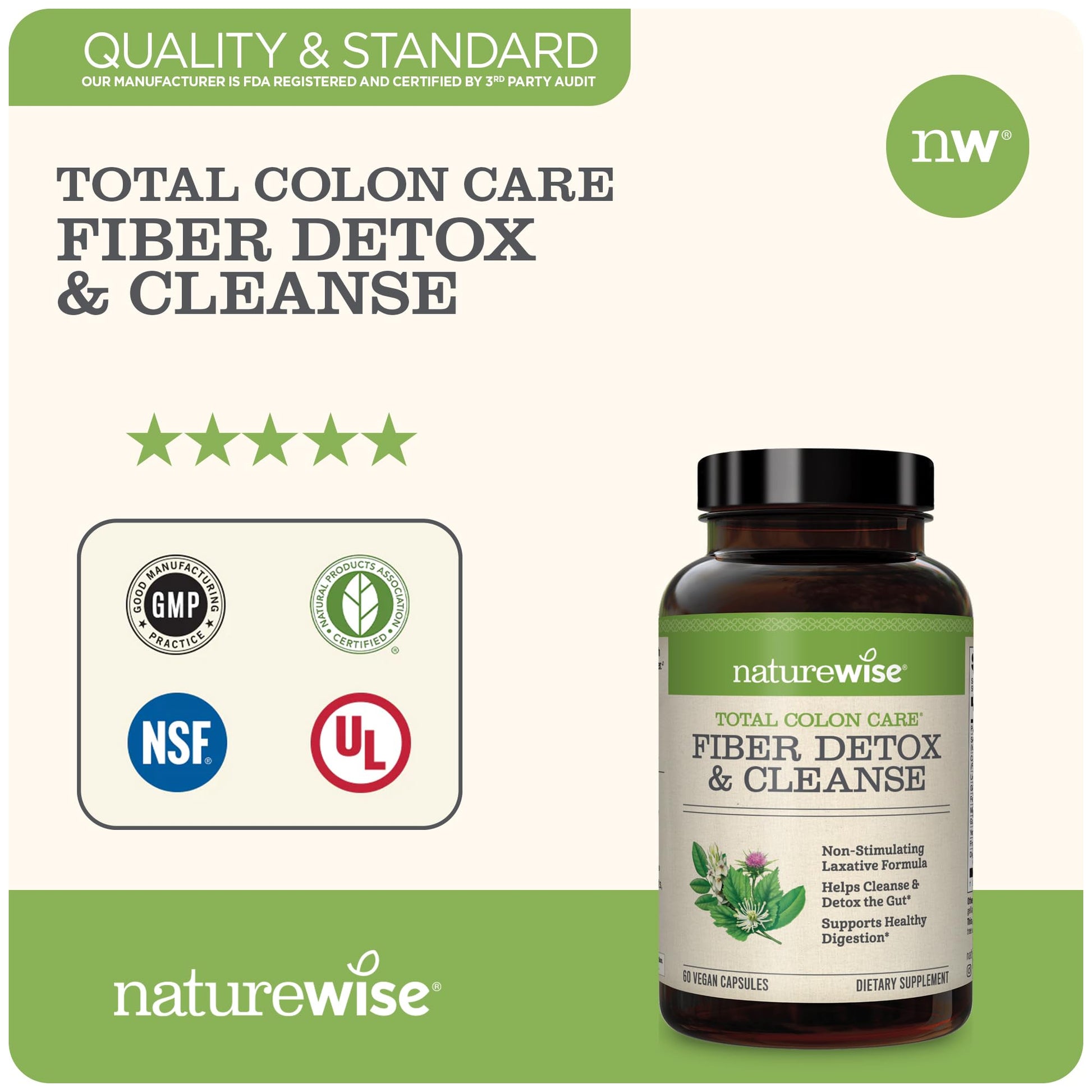 NatureWise Total Colon Care Fiber Cleanse with Herbal Laxatives, Prebiotics, & Digestive NatureWise uk supplements