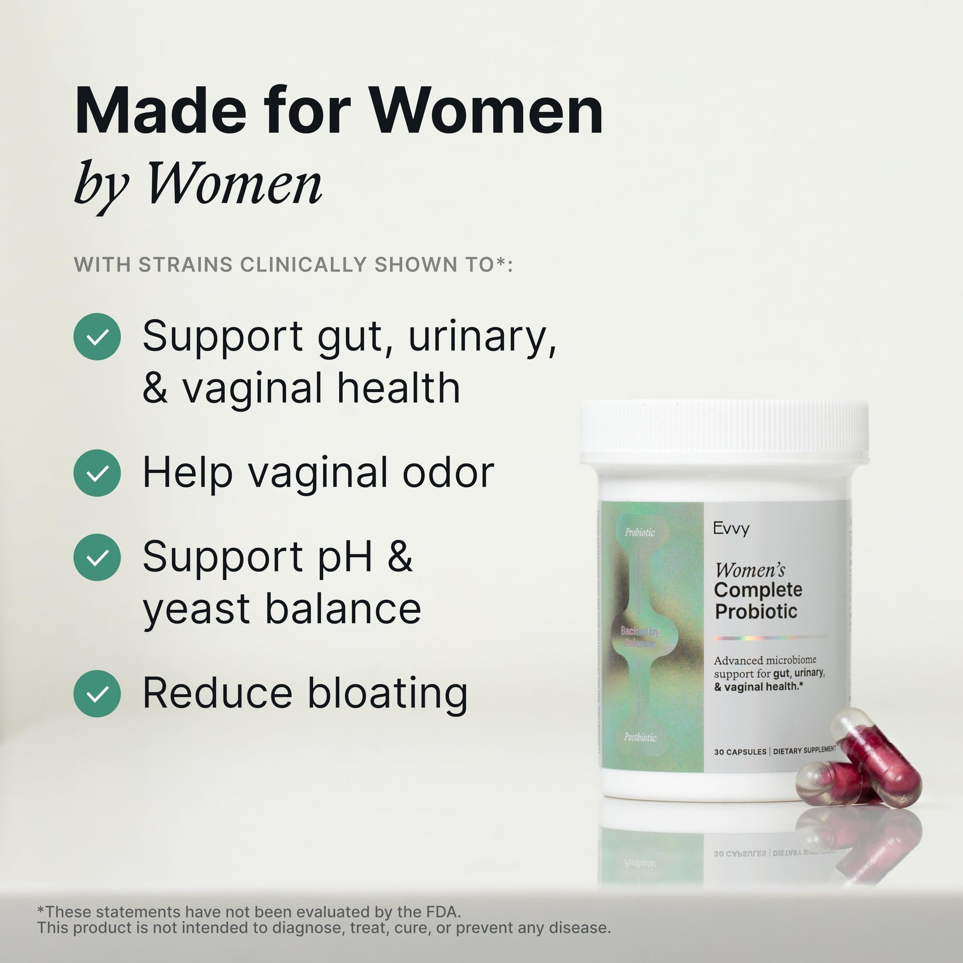 Evvy Women's 3-in-1 Complete Probiotic I Daily Probiotic Supplement to Reduce Bloating I Supports Gut, Urinary & Vaginal Health | Includes Vaginal Probiotics for Feminine Care | 30 Day Supply Evvy uk supplements