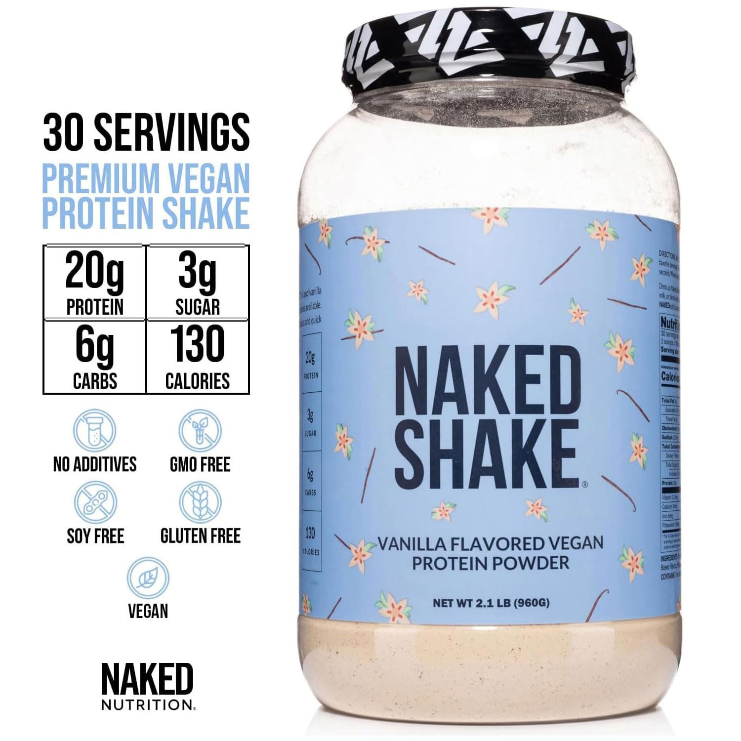 NAKED Shake - Vanilla Protein Powder - Plant Based Protein Shake with Mct Oil, NSF Certified, Gluten-Free, Soy-Free, No Gmos Or Artificial Sweeteners - 30 Servings NAKED uk supplements