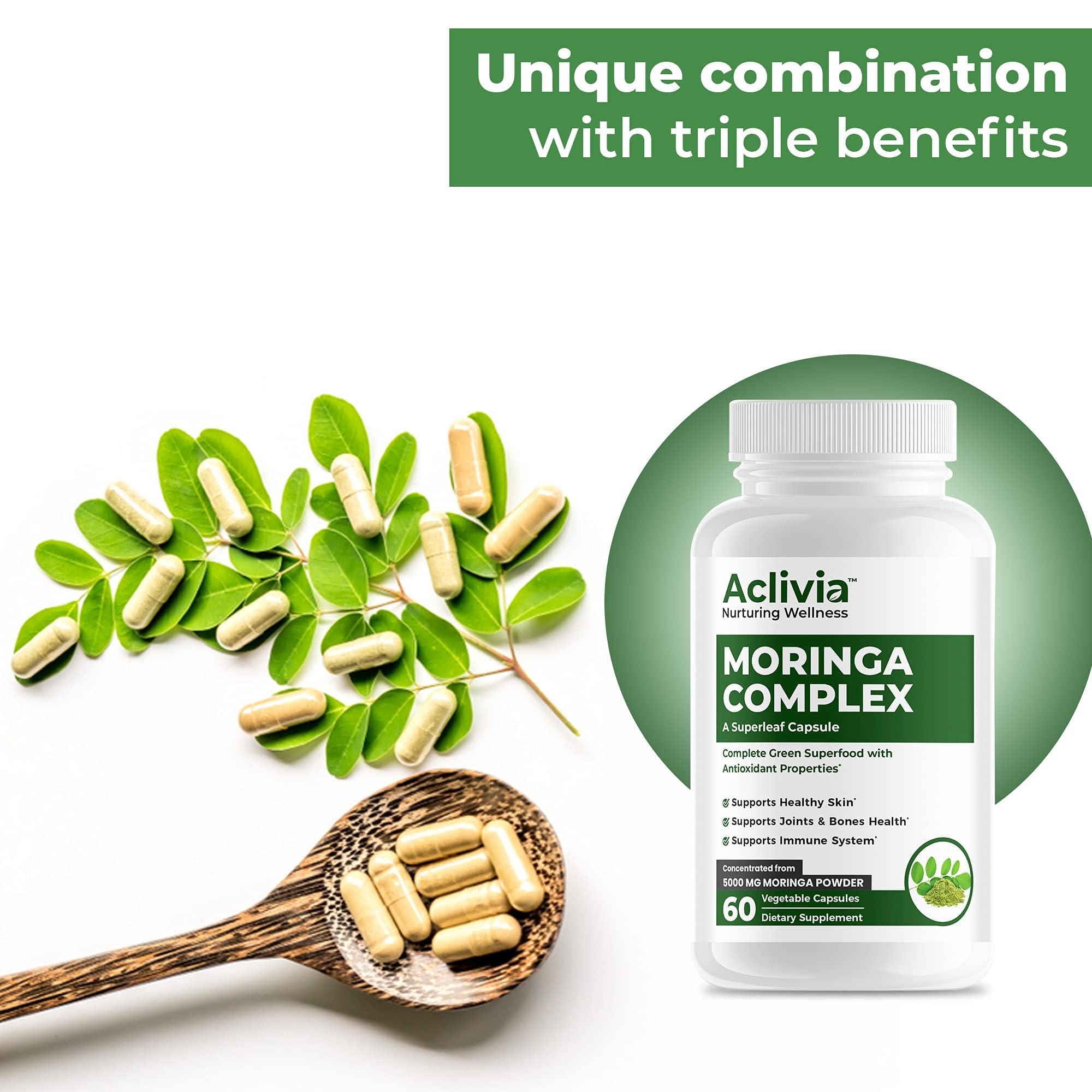 Aclivia - Moringa Complex - Maximum Strength Moringa Oleifera Leaf & Seed Supplement - Superfood Capsules with Antioxidant Properties - 5000mg - 60 Capsules Aclivia uk supplements