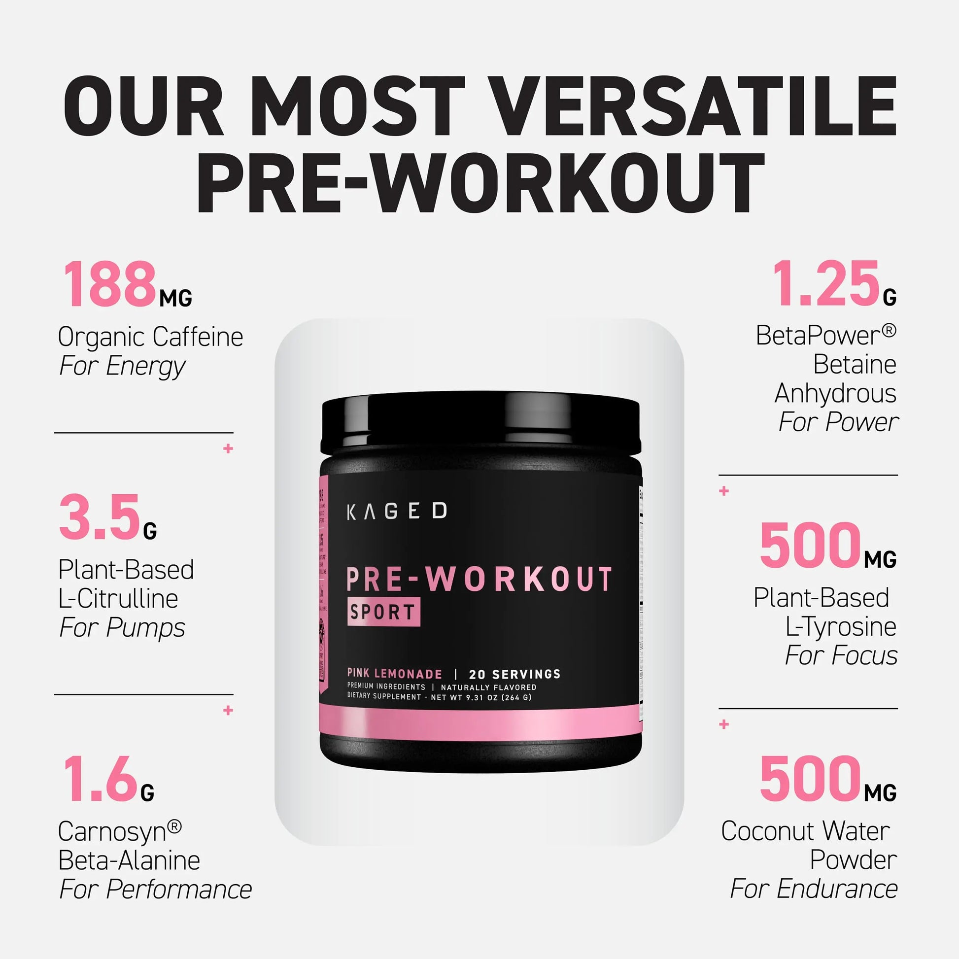 Kaged Sport Pre Workout Powder for Men & Women, Pink Lemonade, Sport Certified, 188mg Caffeine, Nitric Oxide, Beta Alanine, 20 Servings Kaged uk supplements