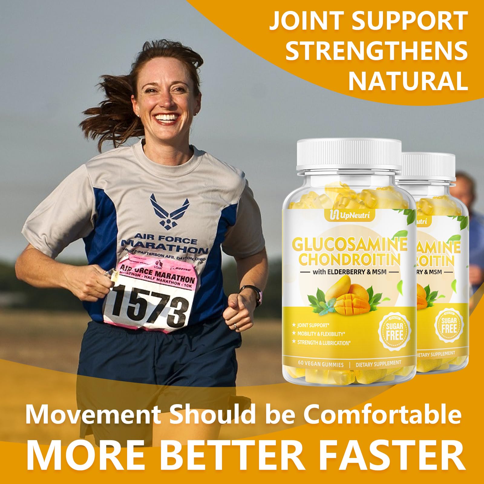 Sugar Free Glucosamine Chondroitin Gummies, Extra Strength 1500mg Glucosamine UPNEUTRI uk supplements