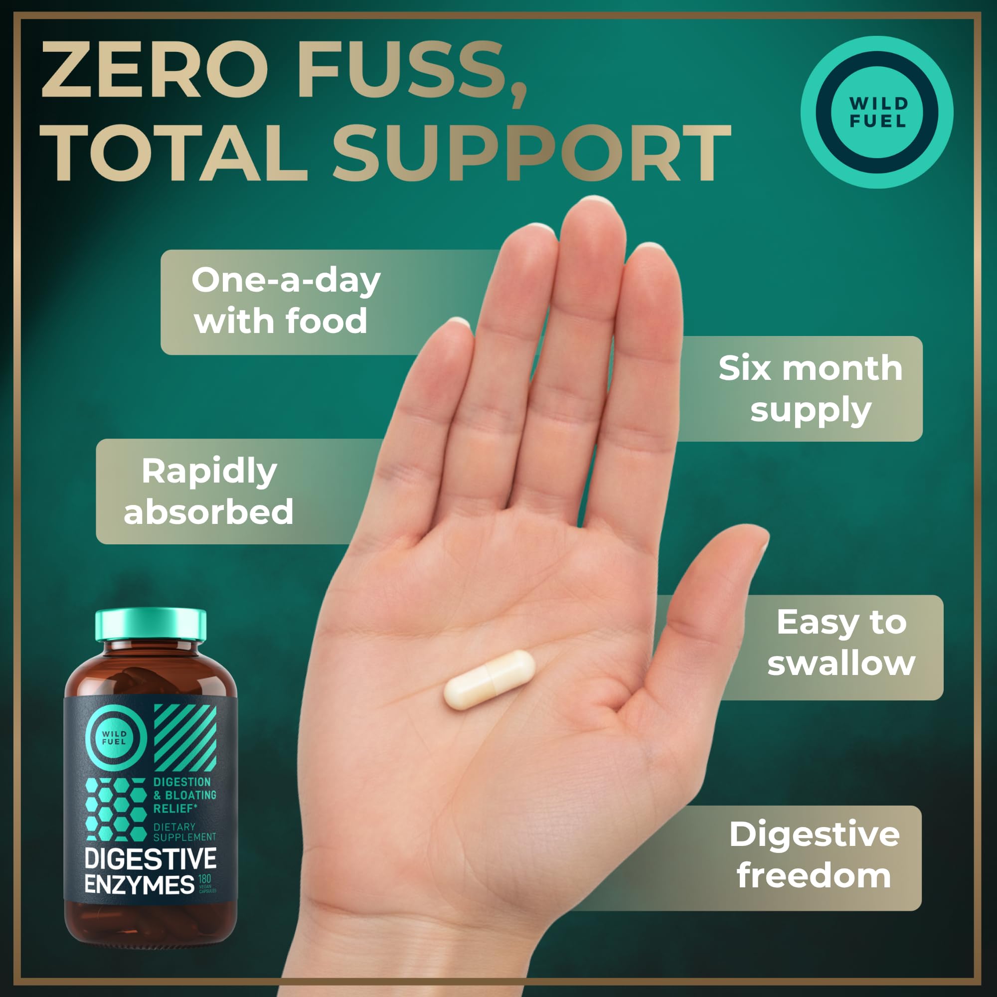 Digestive Enzymes for Women and Men with Probiotics and Prebiotics - Vegan Digestive Enzyme Blend - Bloating Support, Gut Health & Digestion Supplement with Artichoke Ginger Turmeric - 180 Capsules WILD FUEL uk supplements