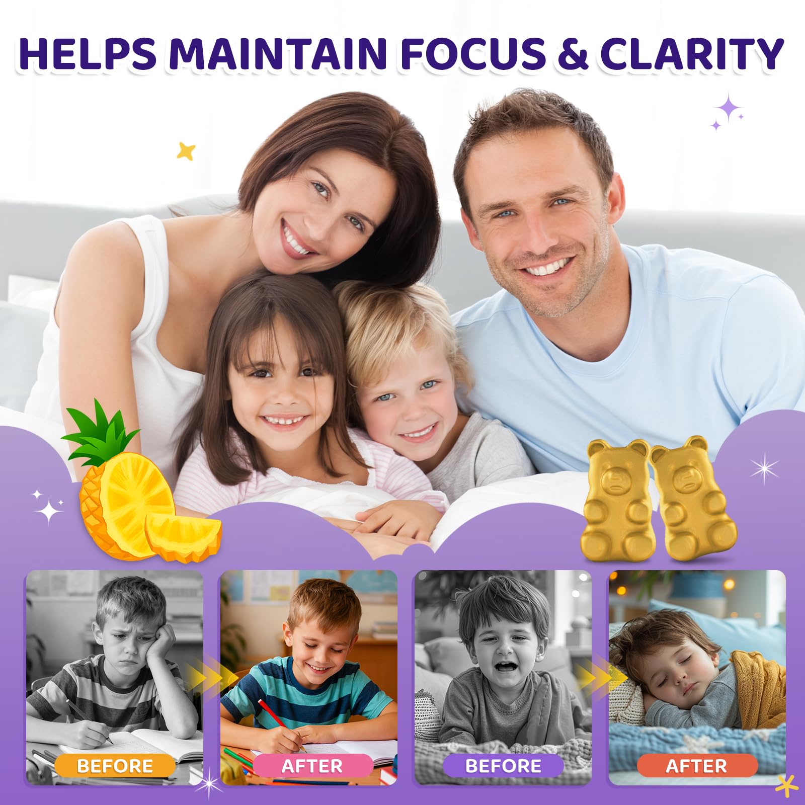 Saffron Gummies for Kids & Adults, 20-in-1 Saffron Supplements with 88.5mg Saffron Extract, B6, B12, C, D3, Magnesium for Calm, Focus, Nerve, Sugar Free, Vegan, Non-GMO - Pineapple Flavor, 60 Counts CFILIHTC uk supplements