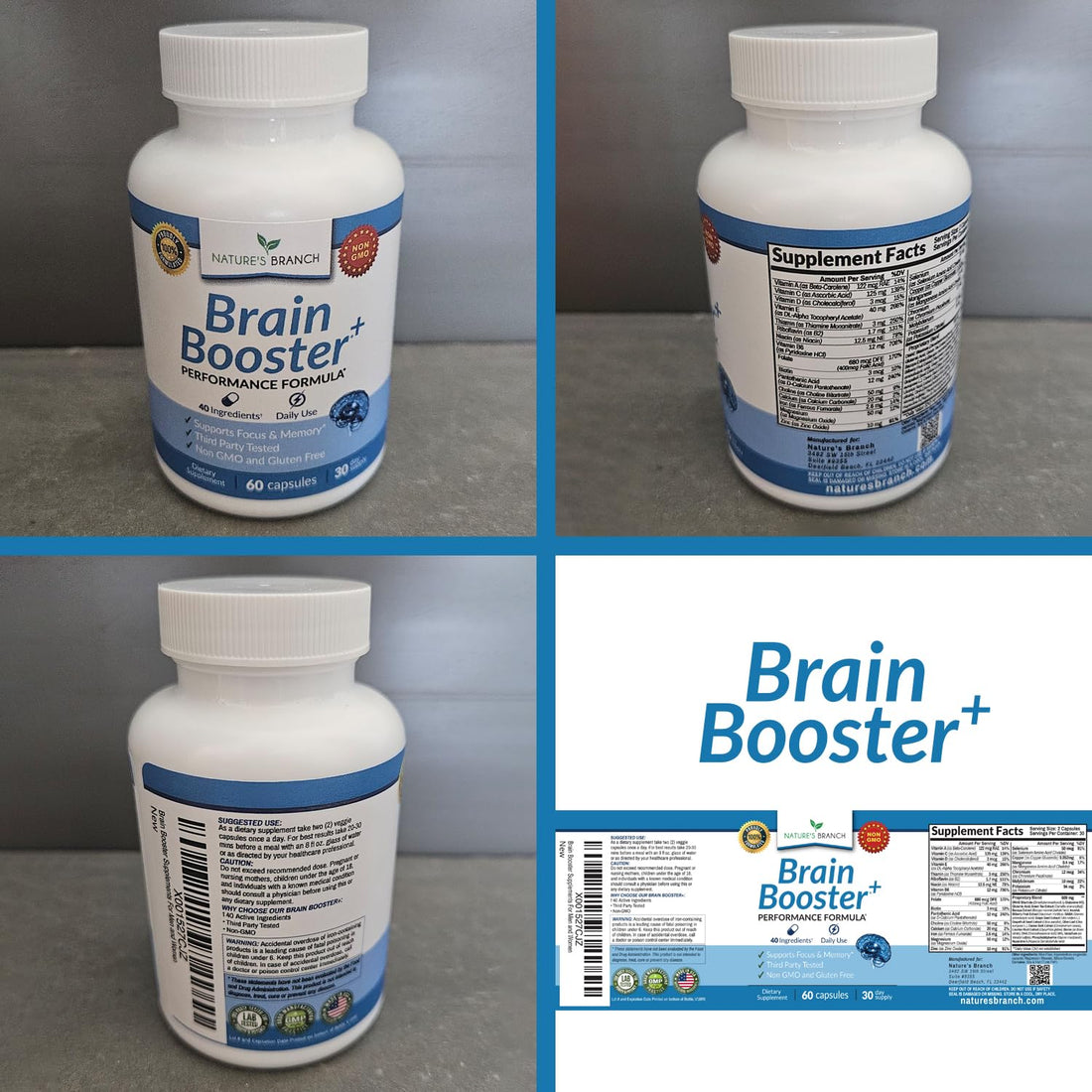 40-in-1 Brain Booster Supplement for Focus, Memory, Clarity, Energy | Advanced Vitamins Plus eBook | for Men & Women, Cognitive Function Nootropic Support with DMAE, Mind Health Formula | 60 Capsules NATURE'S BRANCH uk supplements
