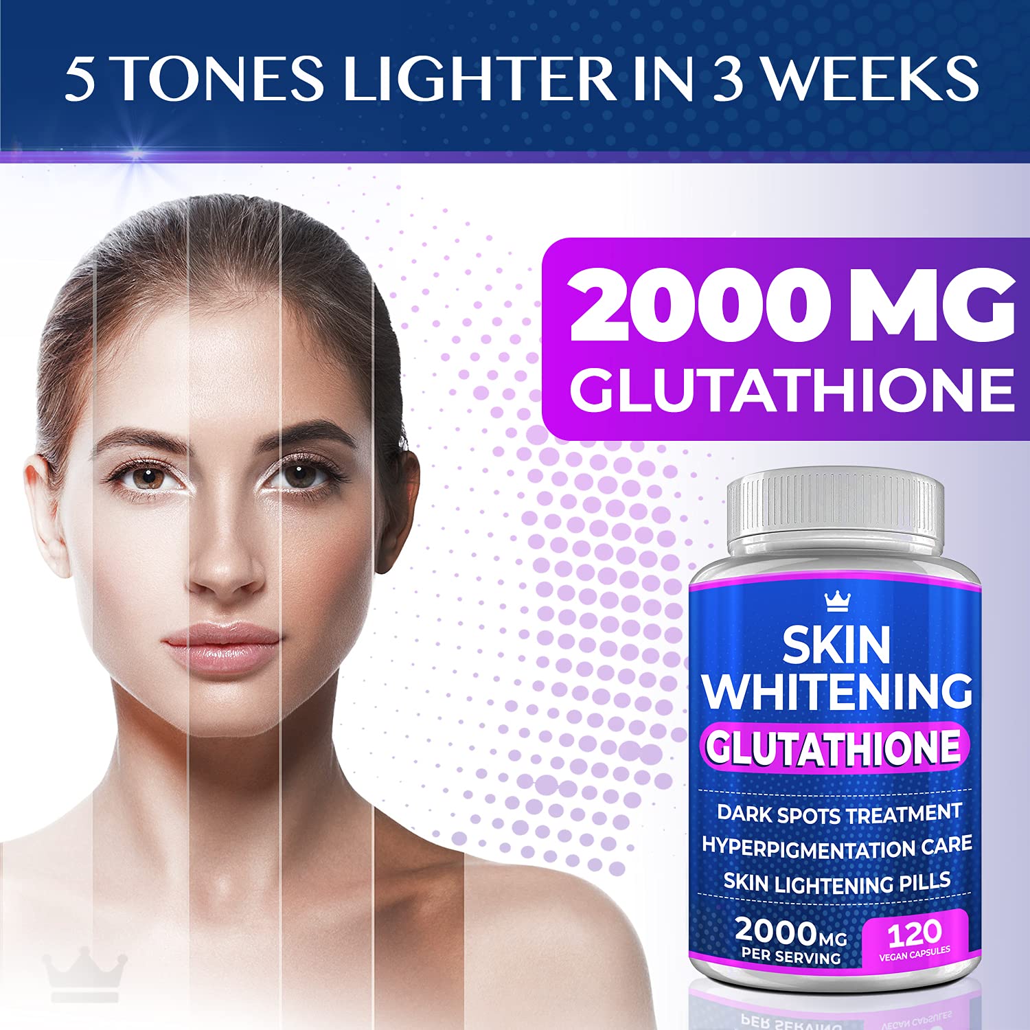 Glutathione Whitening Pills - 120 Capsules 2000mg Glutathione - Effective Skin Lightening NORTHERN CROWN COSMETICS uk supplements