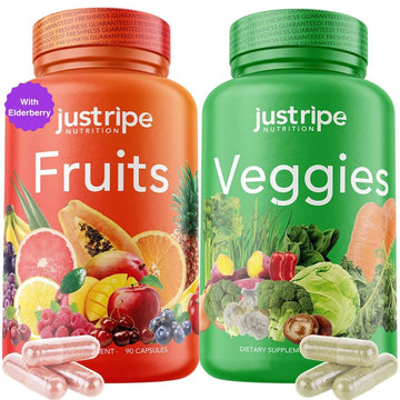 Fruits and Veggies Supplement - 90 Fruit and 90 Vegetable Capsules - 100% Whole Natural Superfood - Filled with Super Greens Vitamins and Minerals - Supports Balance Energy Levels (1 Pack) Just Ripe Nutrition uk supplements
