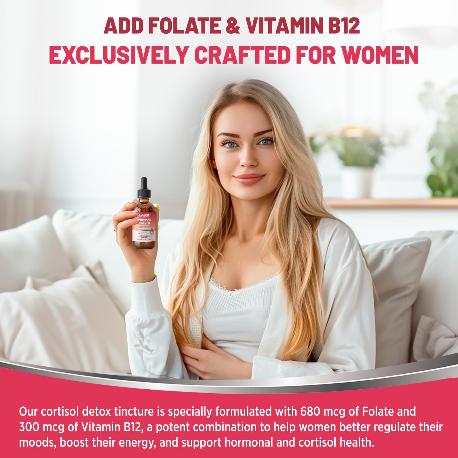 HOLLEGEND Cortisol Supplements for Women, Cortisol Wellness Liquid Drops, 16 in 1 Cortisol Detox Reducer w. Ashwagandha, Magnesium, L-Theanine, Folate for Relaxation & Hormone Balance, Strawberry HOLLEGEND uk supplements