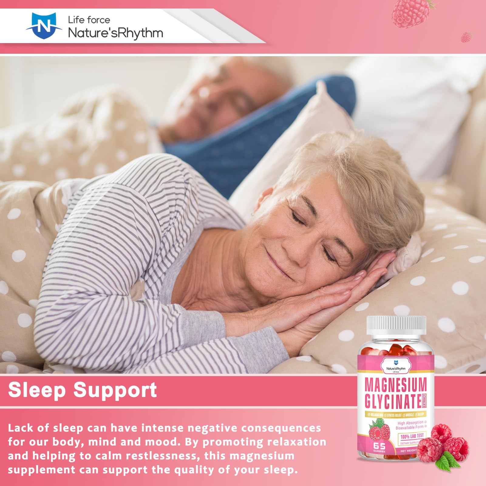 Nature‘s Rhythm Magnesium Gummies 500mg - 65 Ct | Magnesium Glycinate Supplements for Relaxation, Stress Relief, and Sleep for Adults & Kids Tasty and Tangy Raspberry Flavor Nature'sRhythm uk supplements