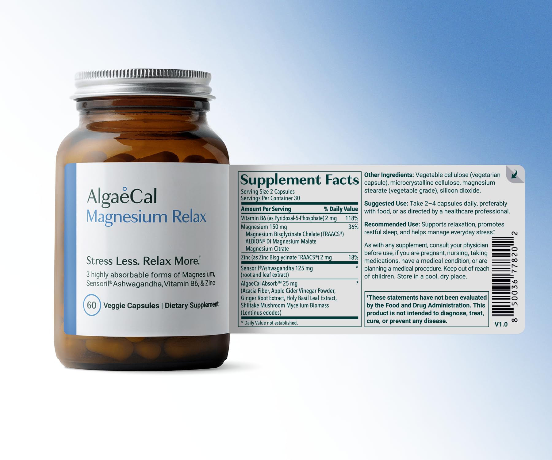 AlgaeCal Magnesium Relax™ - Chelated Magnesium with Ashwagandha for Sleep & Stress - Glycinate, Malate, Citrate - Sleep, Mood, & Cortisol Support (4 Months Supply) ALGAECAL uk supplements