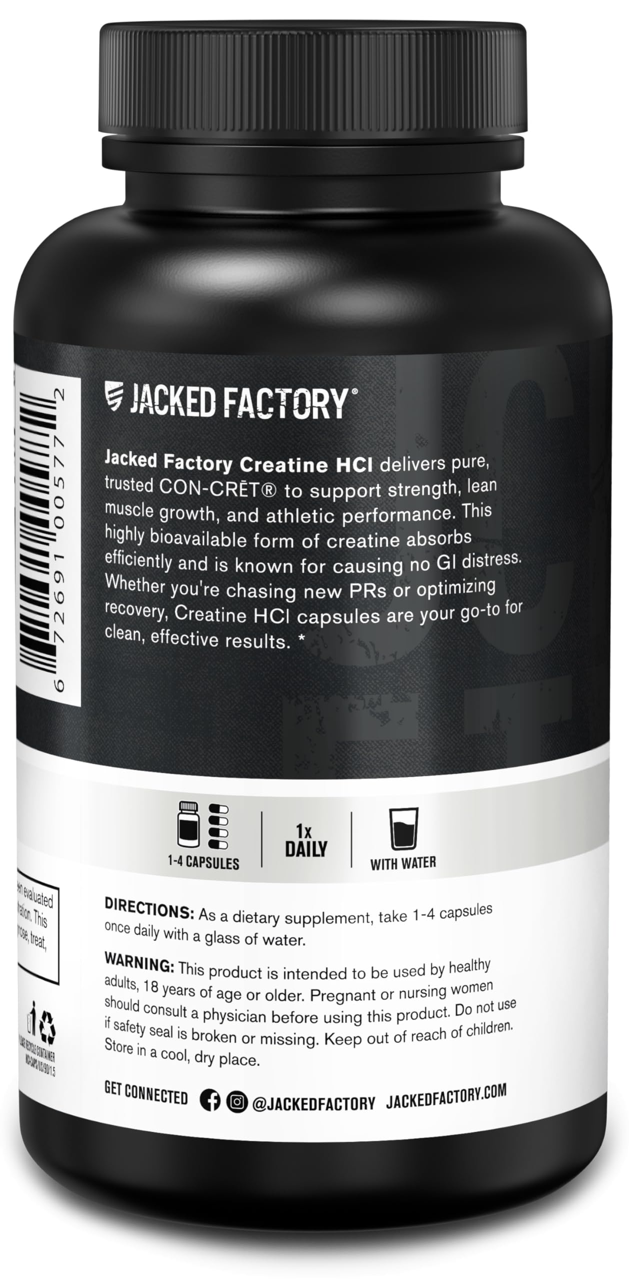 Jacked Factory Creatine HCl Capsules - CON CRET Creatine Pills 750mg - Lean Muscle Growth & Recovery, Boost Strength & Endurance, No Bloating or Cramps - 120 Capsules Jacked Factory uk supplements