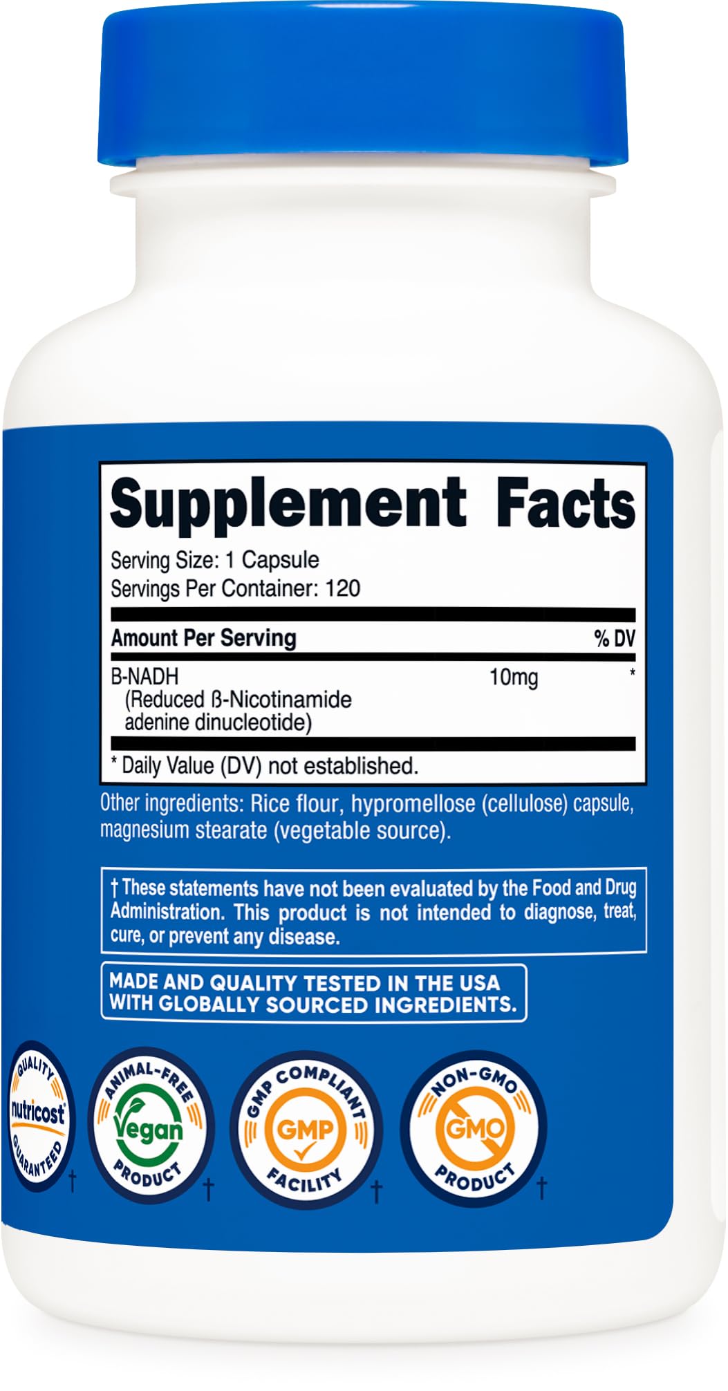 Nutricost NADH 10mg Per Serving 120 Capsules - B-Nicotinamide Adenine Dinucleotide, Vegan, Gluten-Free Nutricost uk supplements