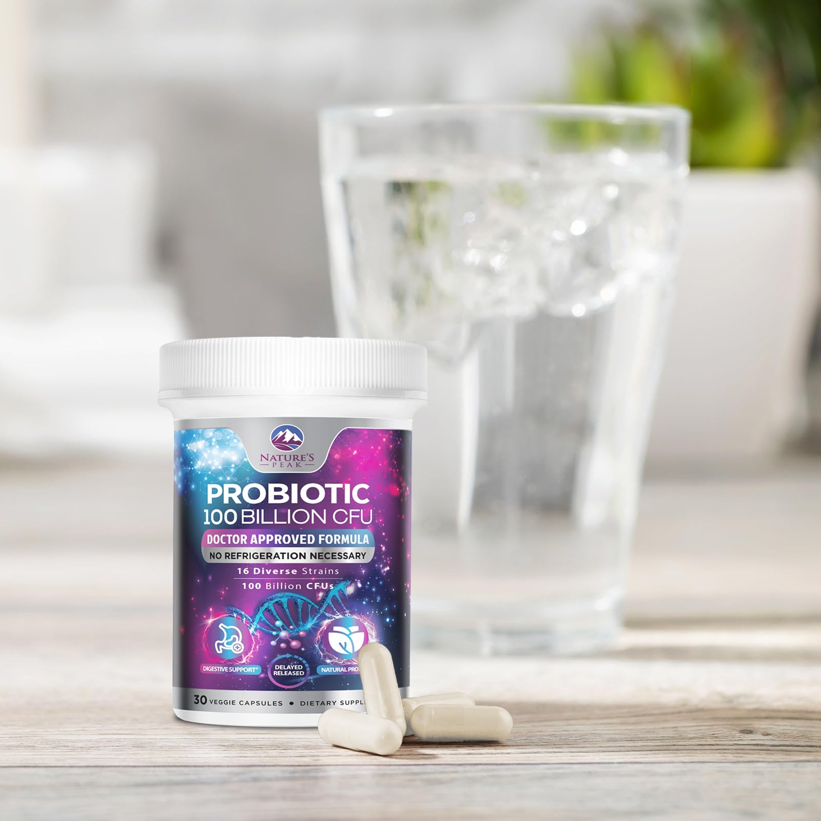 Probiotics 100 Billion CFU - 16 Premium Strains + Prebiotics - Best Probiotics for Women & Men - Supports Immune, Digestive & Gut Health, Supports Occasional Constipation, Gas & Bloating - 30 Capsules Nature's Peak uk supplements