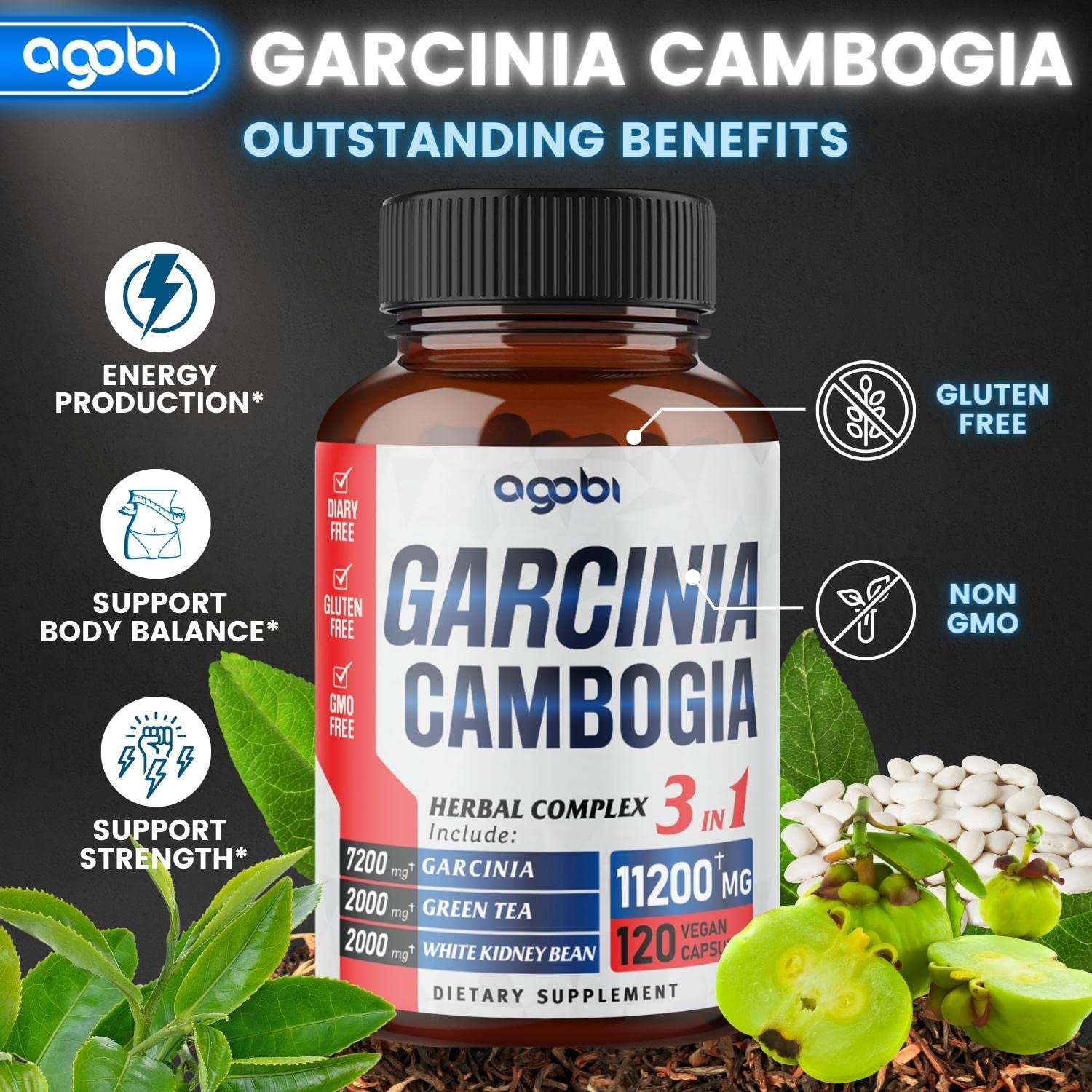agobi 3in1 Garcinia Cambogia Extract Capsules - 11200mg Herbal Supplement for Body Health agobi uk supplements