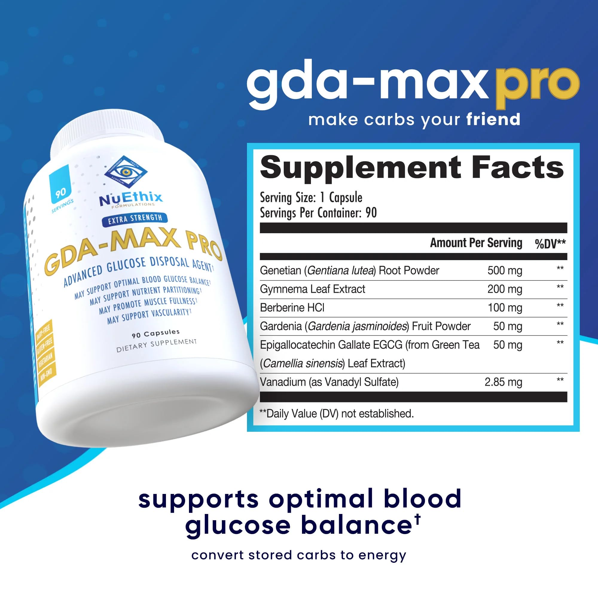 NuEthix Formulations GDA-MAX PRO, Double Berbine HCL Supplement, Supports Glucose Metabolism, Weight Management, Immune Support, Heart Health - Non GMO, Gluten Free, Dairy Free, 90 Count NuEthix Formulations uk supplements
