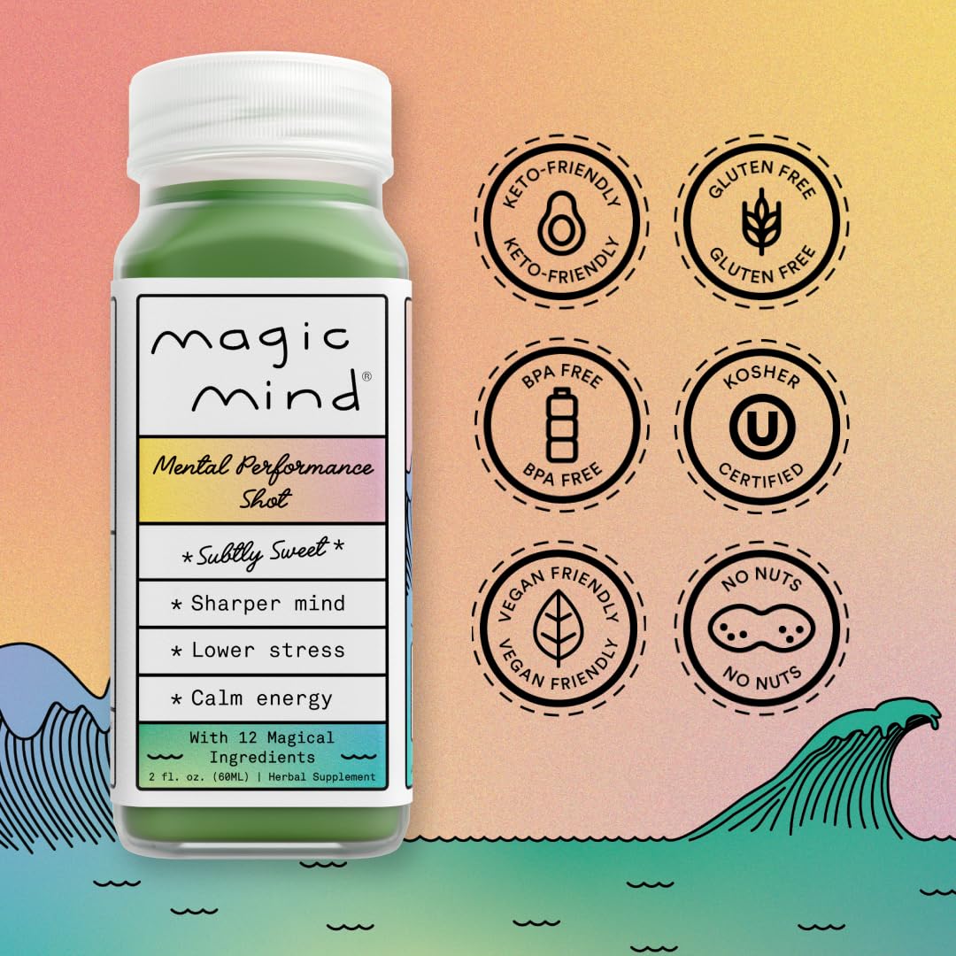 Magic Mind Focus Energy Drink Shots - No Jitters, Stress Relieving, Ashwagandha, Functional Mushrooms, Matcha Green Tea, Vitamin B12, Vitamin C - 2 FL Oz (5 Pack) Magic Mind uk supplements