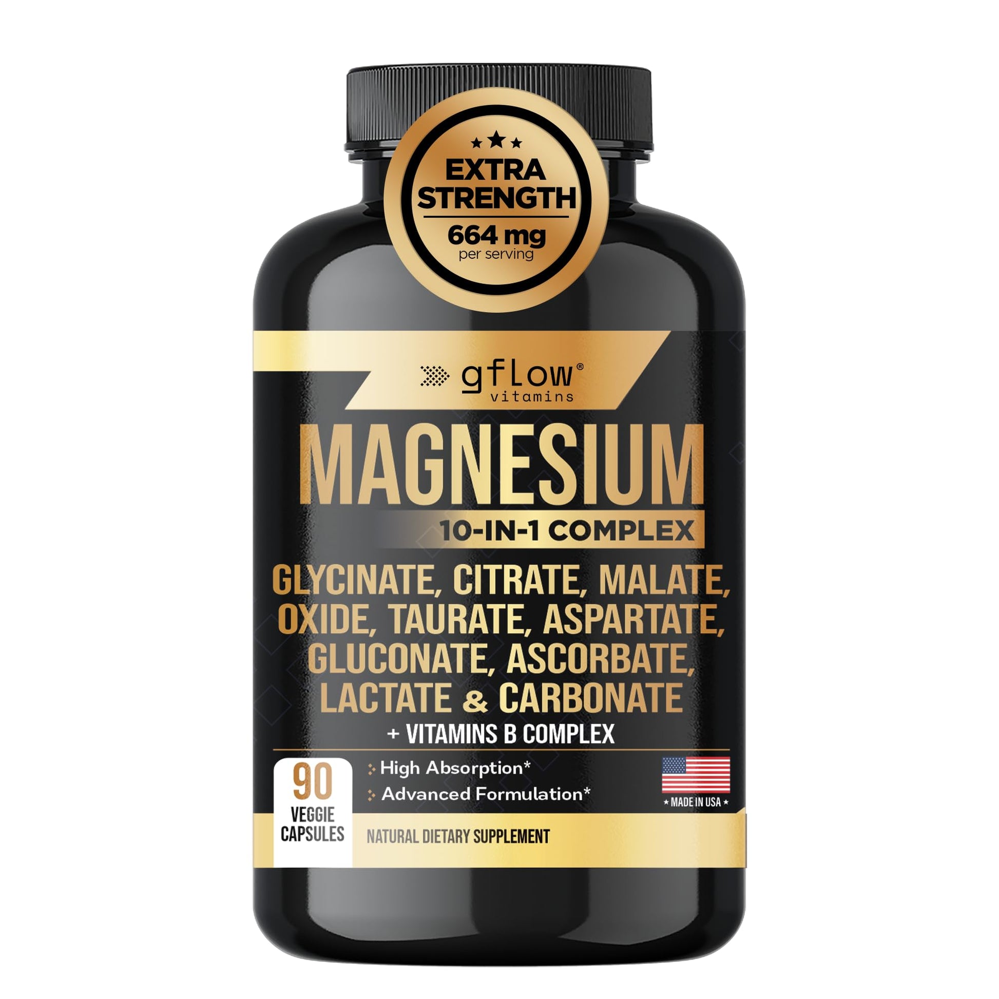 gflow vitamins Magnesium Complex Supplement - 10 Active Forms, Glycinate, Citrate, Malate, Oxide, Taurate, Aspartate, Gluconate, Ascorbate, Lactate, Carbonate, Plus More with Vitamin C B1 B2 B6 B12 gflow vitamins uk supplements