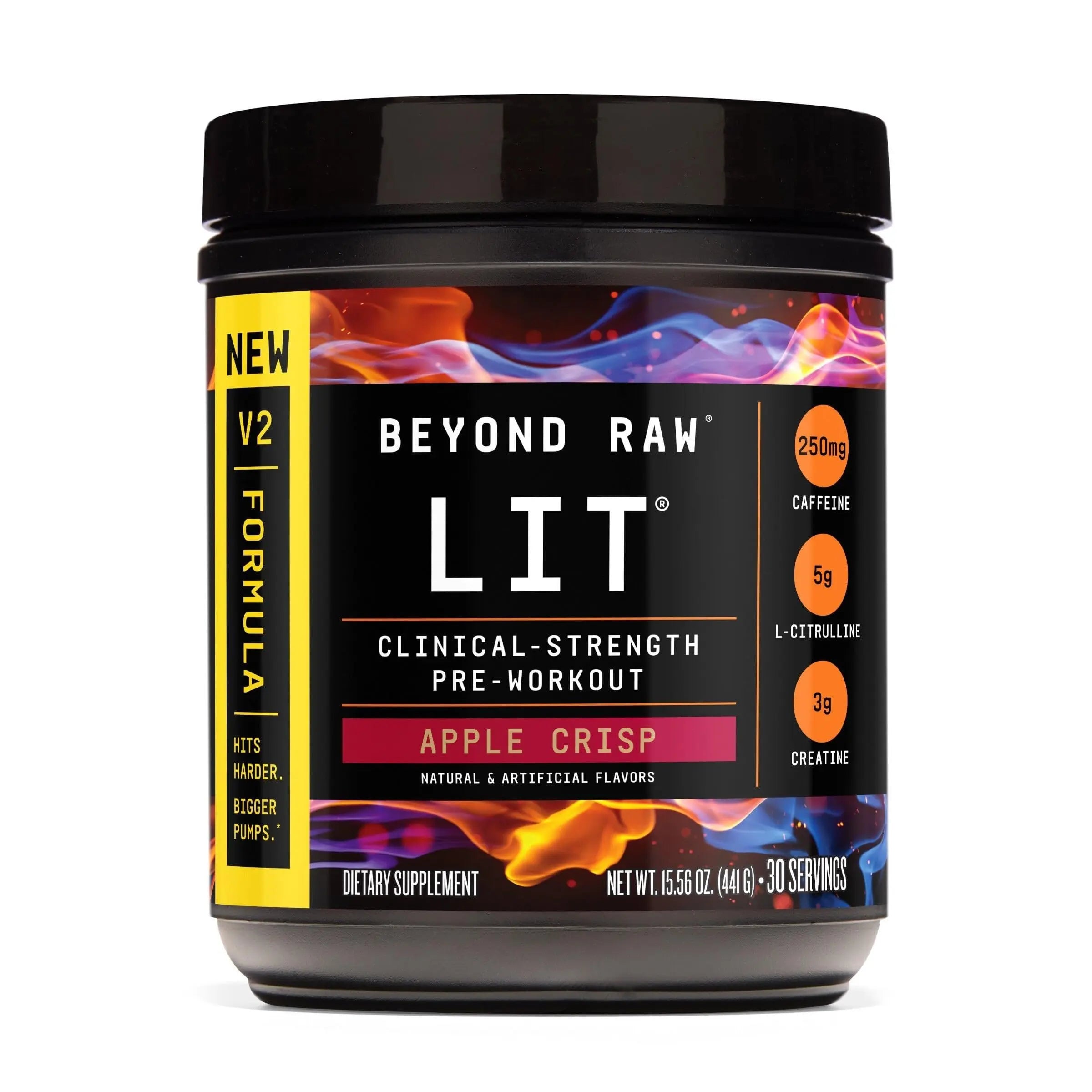 BEYOND RAW LIT V2 Clinical Strength Pre Workout Powder, Hits Harder, Bigger Pumps, Caffeine, L-Citrulline, Creatine, Apple Crisp, 30 Servings BEYOND RAW uk supplements