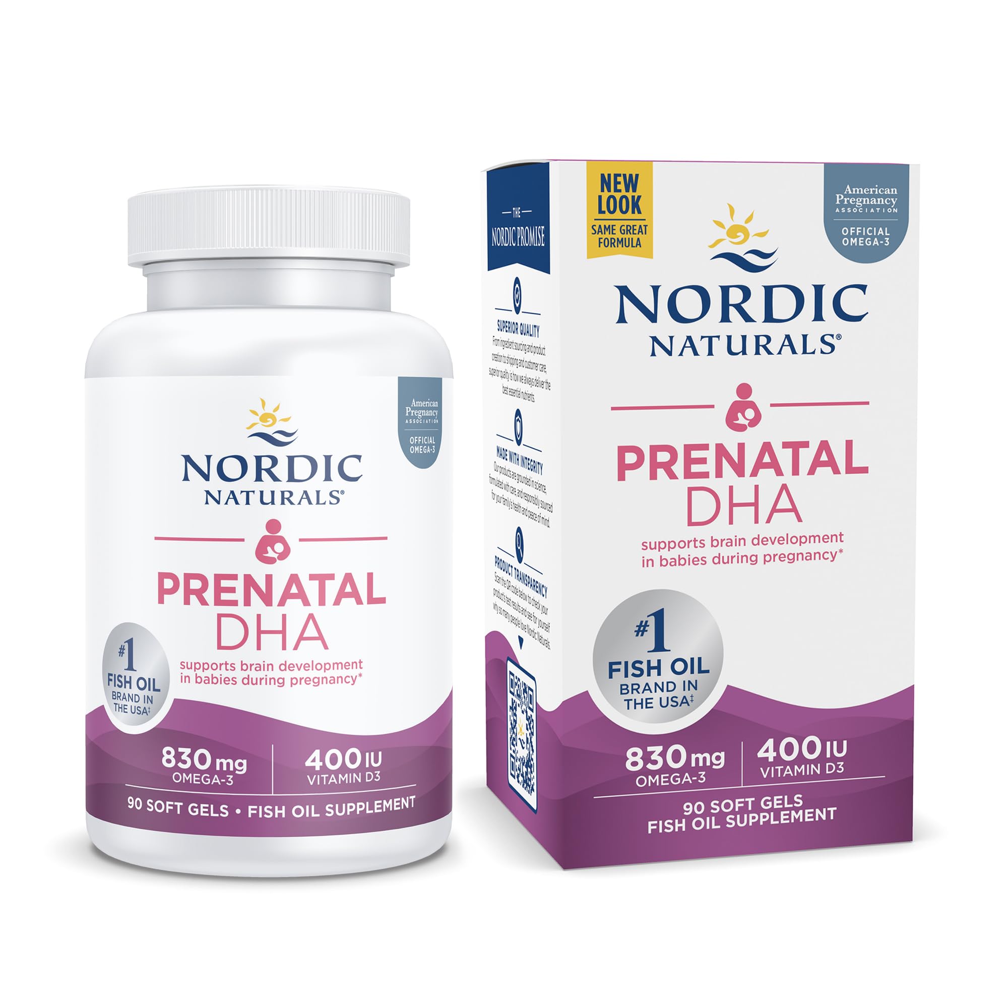 Nordic Naturals Prenatal DHA, Unflavored - 830 mg Omega-3 + 400 IU Vitamin D3 - 90 Soft Gels - Supports Brain Development in Babies During Pregnancy & Lactation - Non-GMO - 45 Servings Nordic Naturals uk supplements