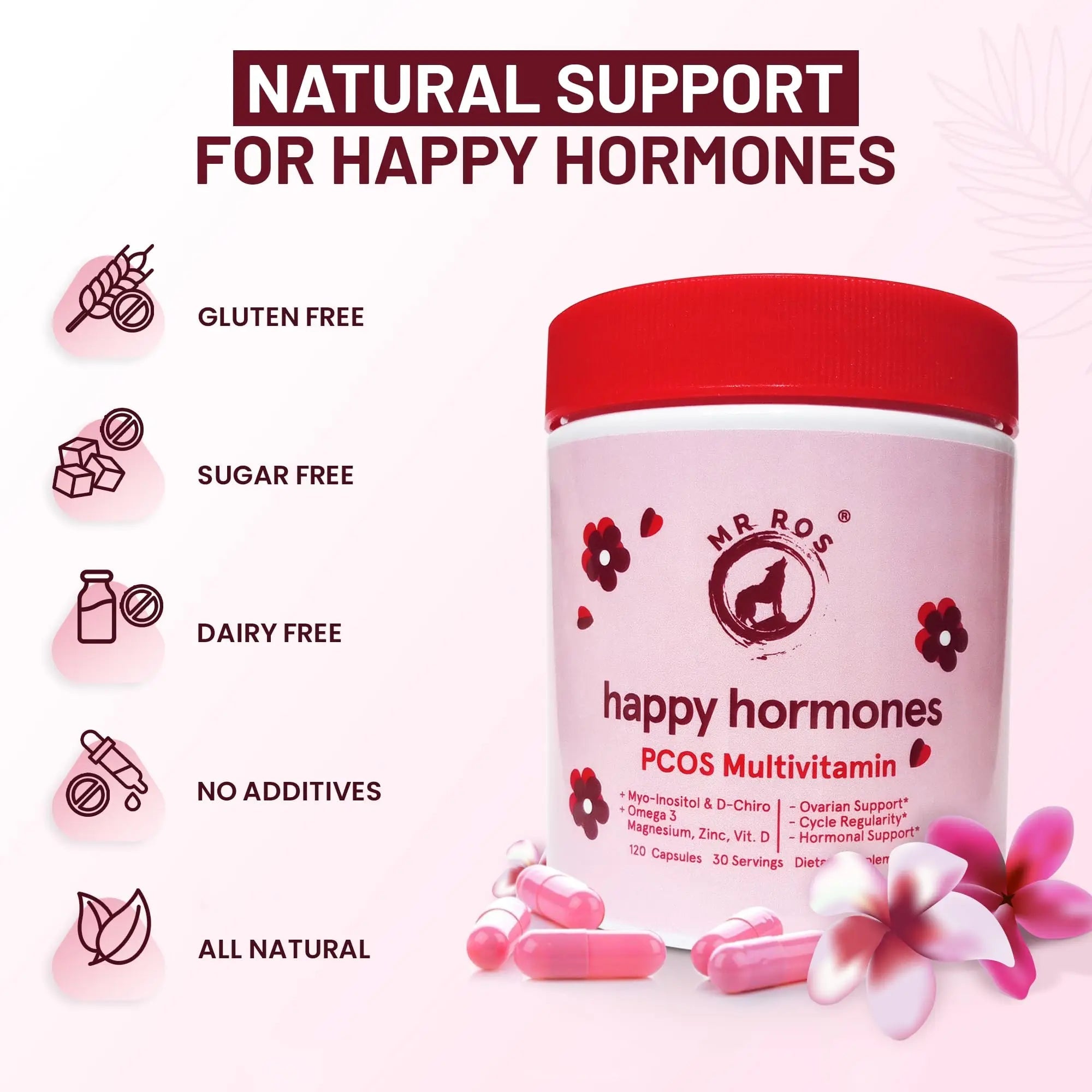 Mr Ros PCOS Multivitamin for Women – Happy Hormones Formula – Myo & D-Chiro Inositol 40:1, Omega-3, Vitamin D3, Zinc & Magnesium Mr Ros uk supplements