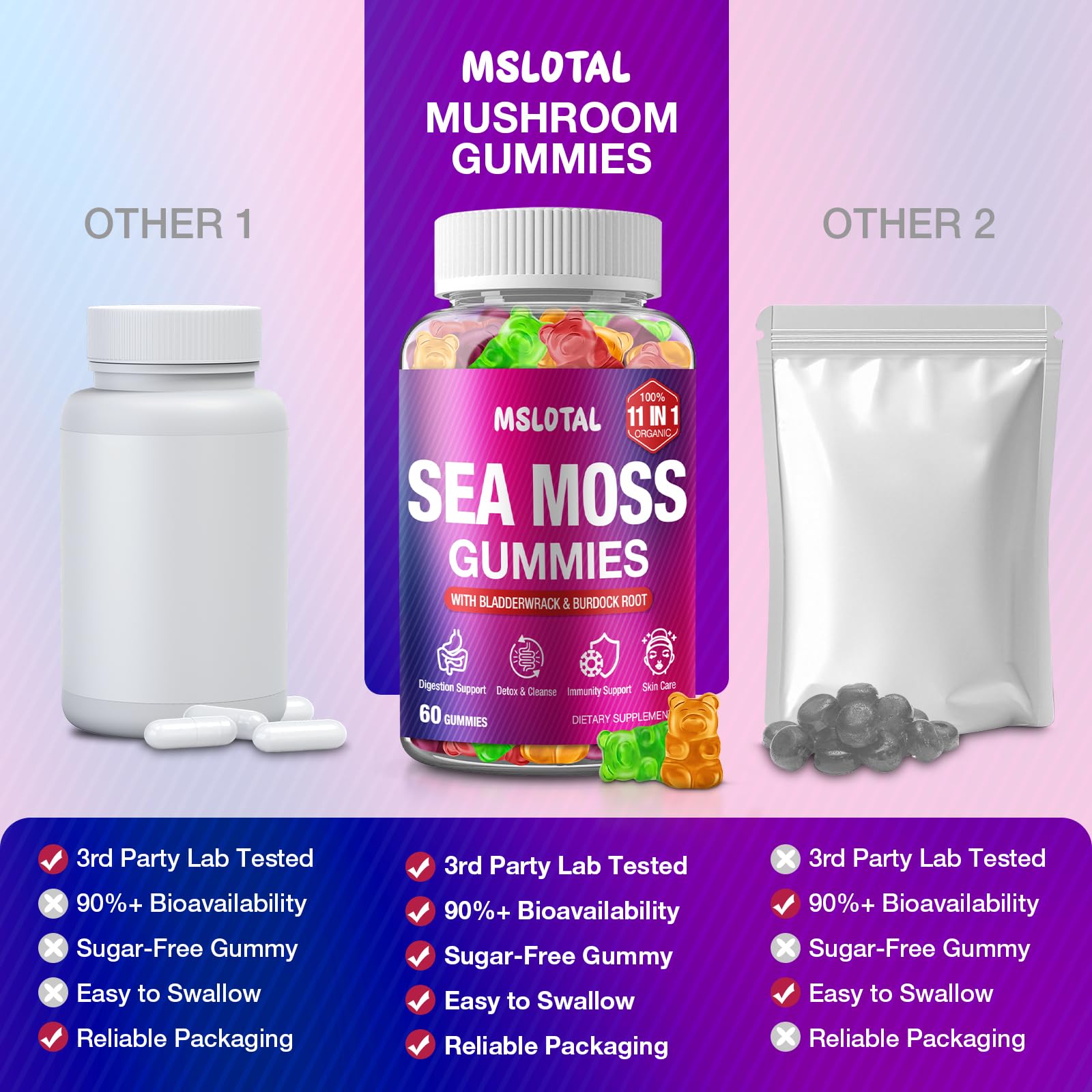 MSLOTAL Irish Sea Moss Gummies with Black Seed Oil, Ashwagandha Bladderwrack and Burdock Root, Organic Sea Moss Gummies for Women and Men with Shilajit, Immune Support, Vegan, 120 Gummies Totalss MSLOTAL uk supplements