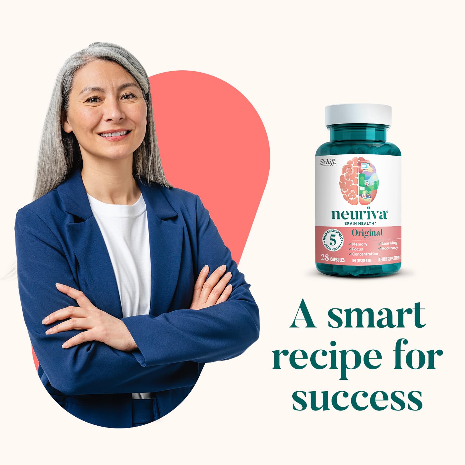 NEURIVA Original Decaffeinated Clinically Tested Nootropic Brain Supplement for Memory, Focus & Concentration, NeuroFactor & Phosphatidylserine, 28ct Capsules NEURIVA uk supplements