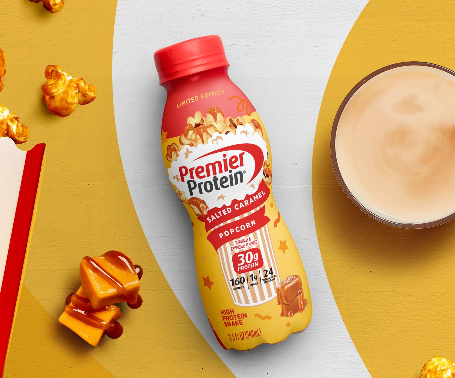 Premier Protein Shake Limited Edition Salted Caramel Popcorn, 30g 1g Sugar 24 Vitamins Premier Protein uk supplements