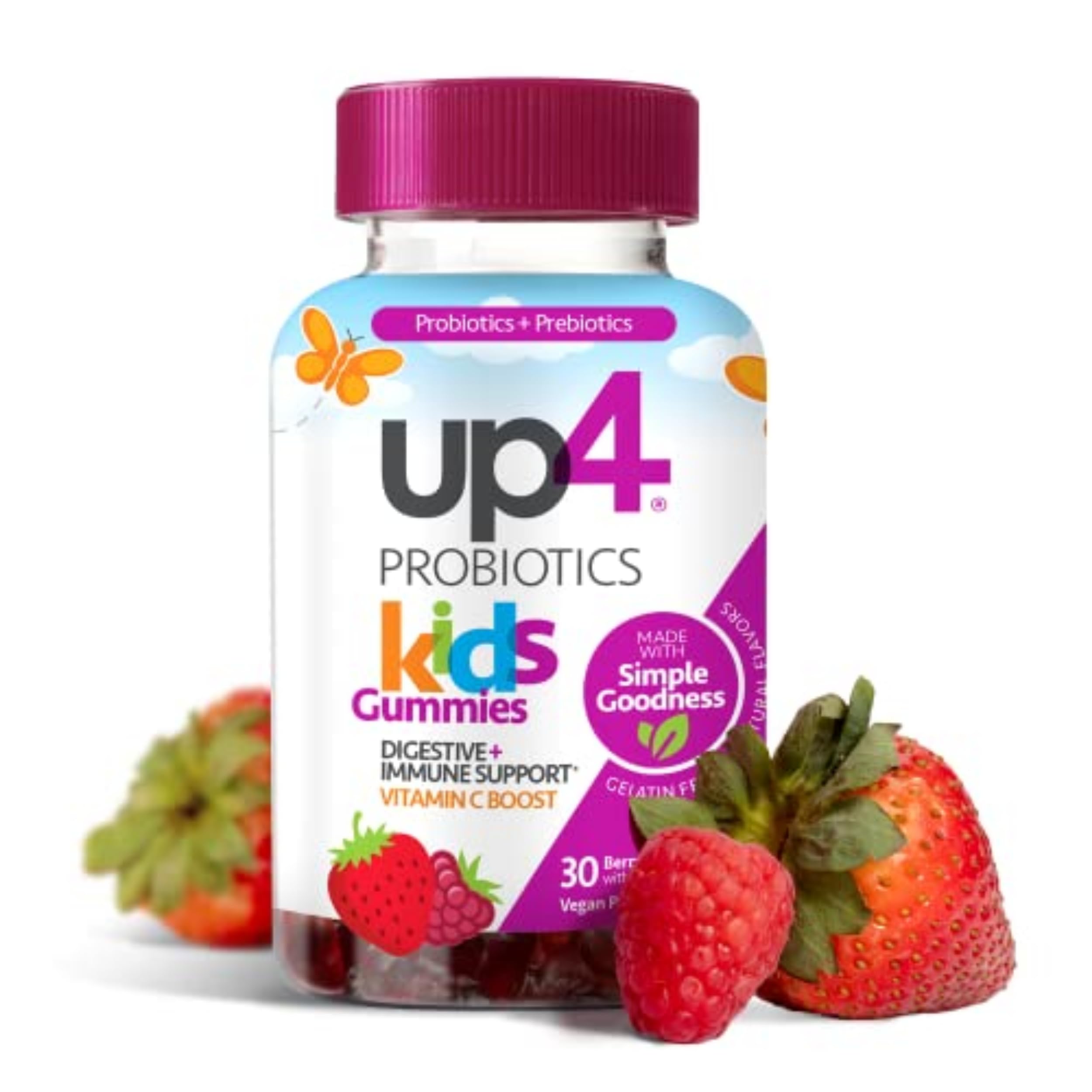 up4 Kids Probiotic Gummies, Digestive and Immune Support with Prebiotics and Vitamin C, Gelatin Free, Gluten Free and Non-GMO, For Ages 3+, 30 count up4 uk supplements