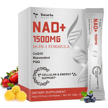 Totaria NAD Liquid Supplement 1500mg for Men & Women, Extra Strength NAD+, Resveratrol, PQQ, CoQ10, 16-in-1 Formula with Nicotinamide Riboside for Anti Aging, Energy, Immune, Focus (30 Packets) Totaria uk supplements