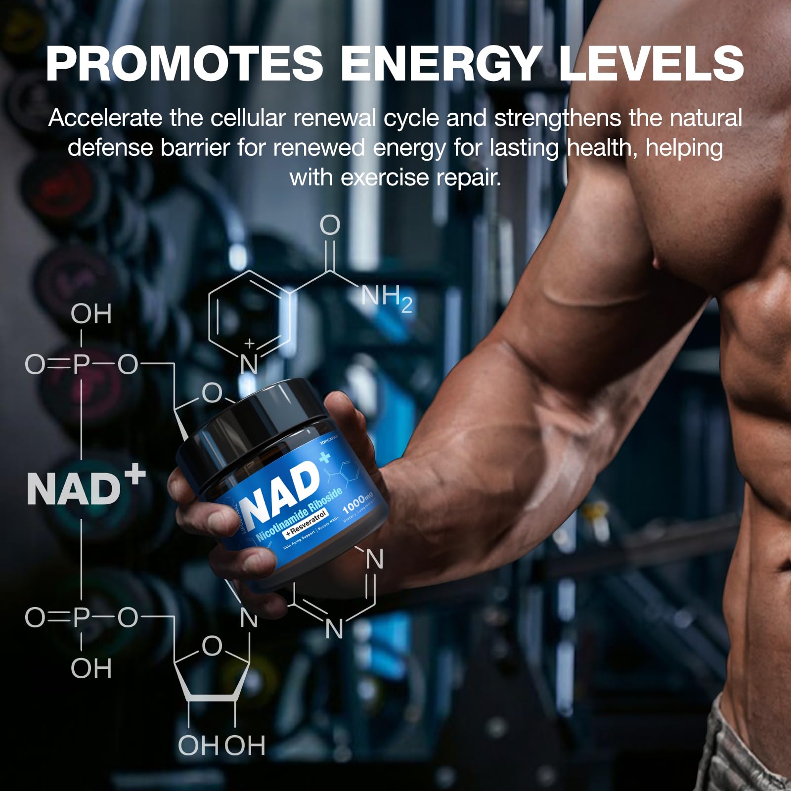 TOPCAPAK NAD+ Supplement - NAD Nicotinamide Riboside Resveratrol, Liposomal NAD+ Supplement 1000mg for for Women & Men - Healthy Aging, Brain and Cellular Energy, Non-GMO, 80 Capsules TOPCAPAK uk supplements