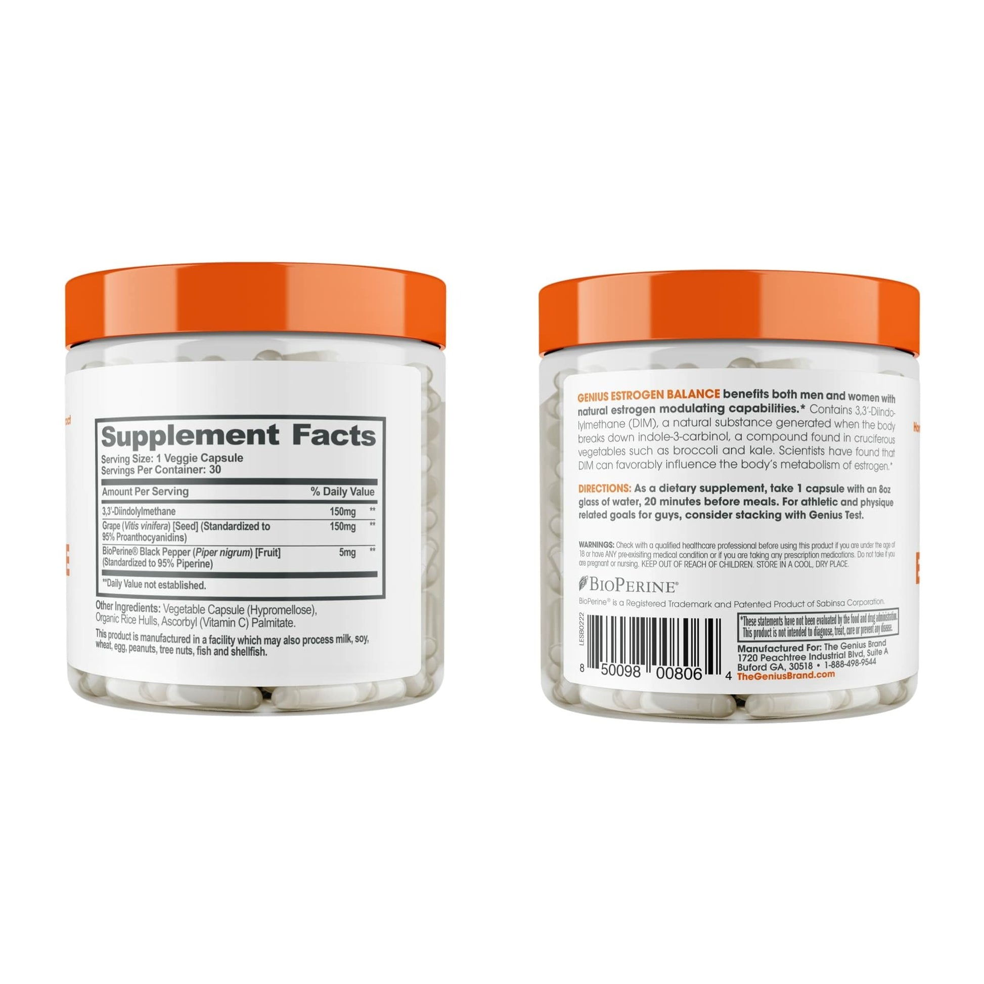 Genius Estrogen Balance, Dim Supplement - Blocker for Men & Women - Hormones, Hormonal Acne & Menopause - Aromatase Inhibitor with Grape Seed Extract & BioPerine - 30 Capsules The Genius Brand uk supplements