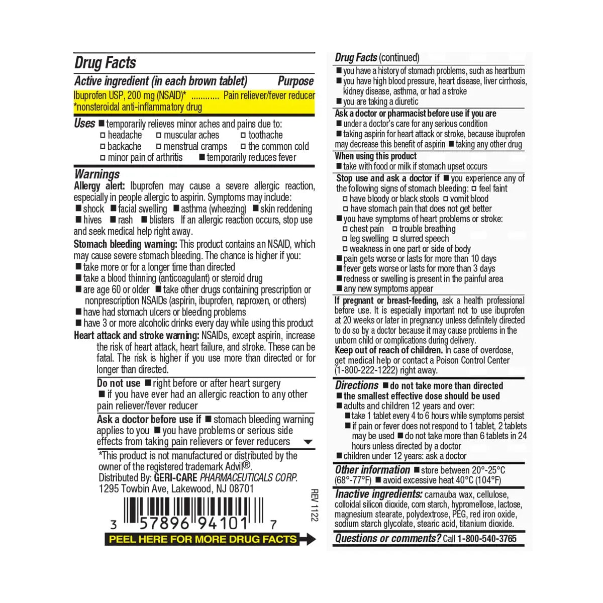 Geri Care IBUPROFEN Pain Relief Tablets (100 Count) GeriCare uk supplements